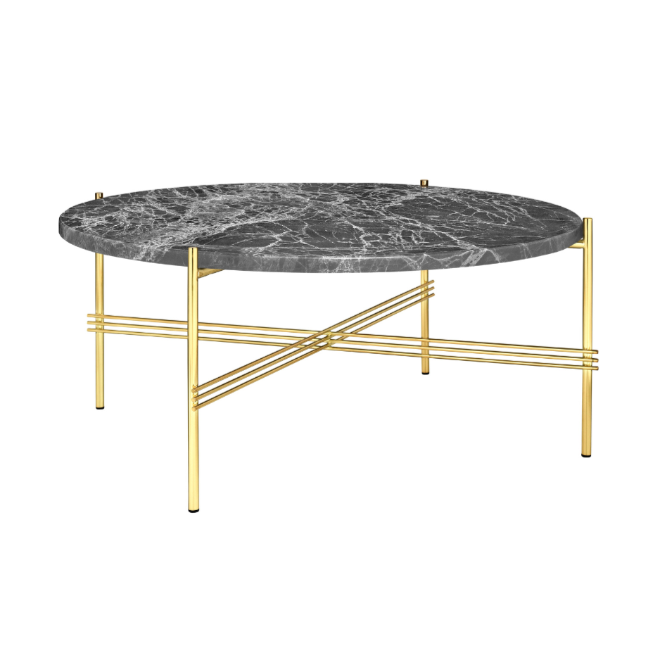 Runder Couchtisch TS grauer Marmor mit goldenem Gestell