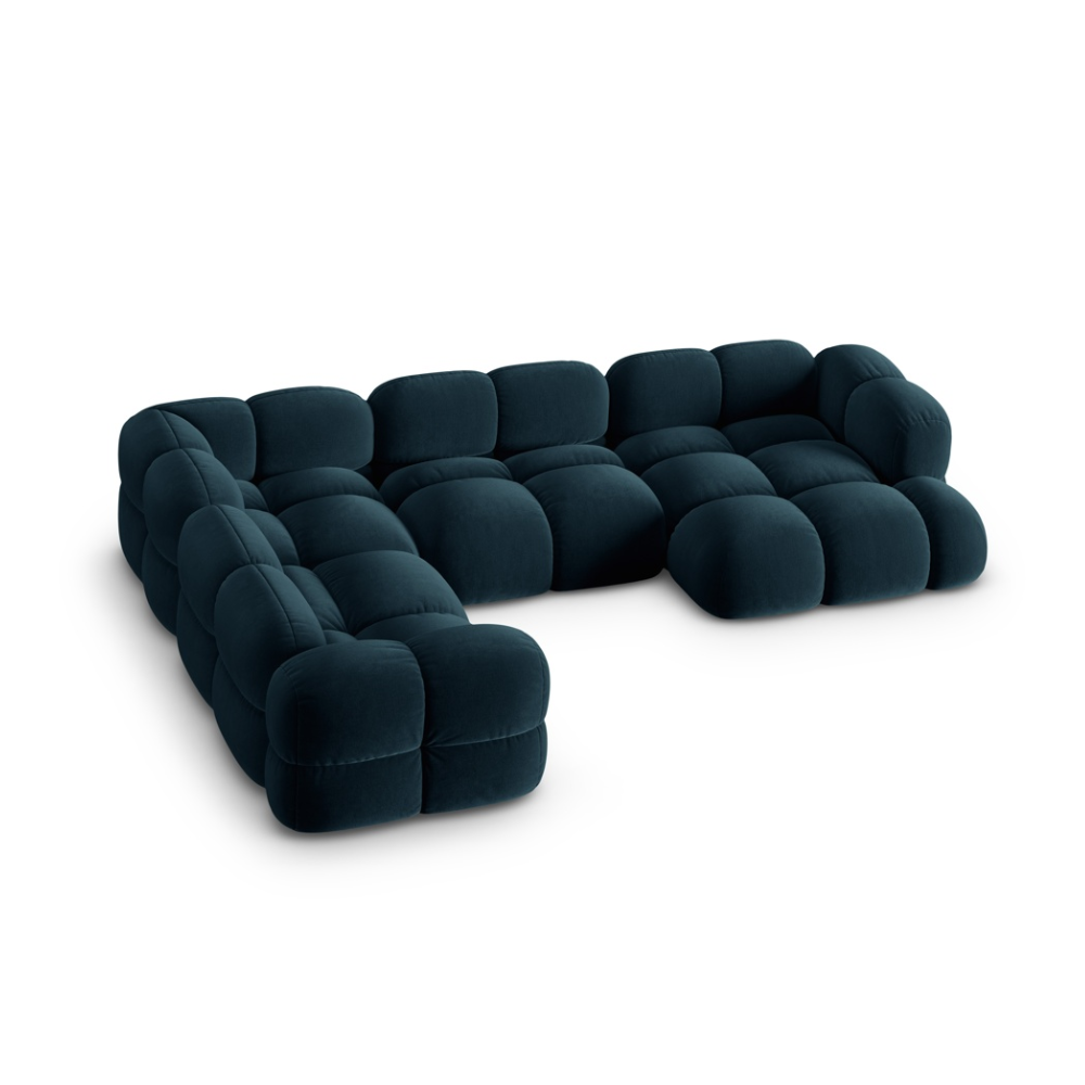 Samt-U-Form-Ecksofa links LORETTO petrol