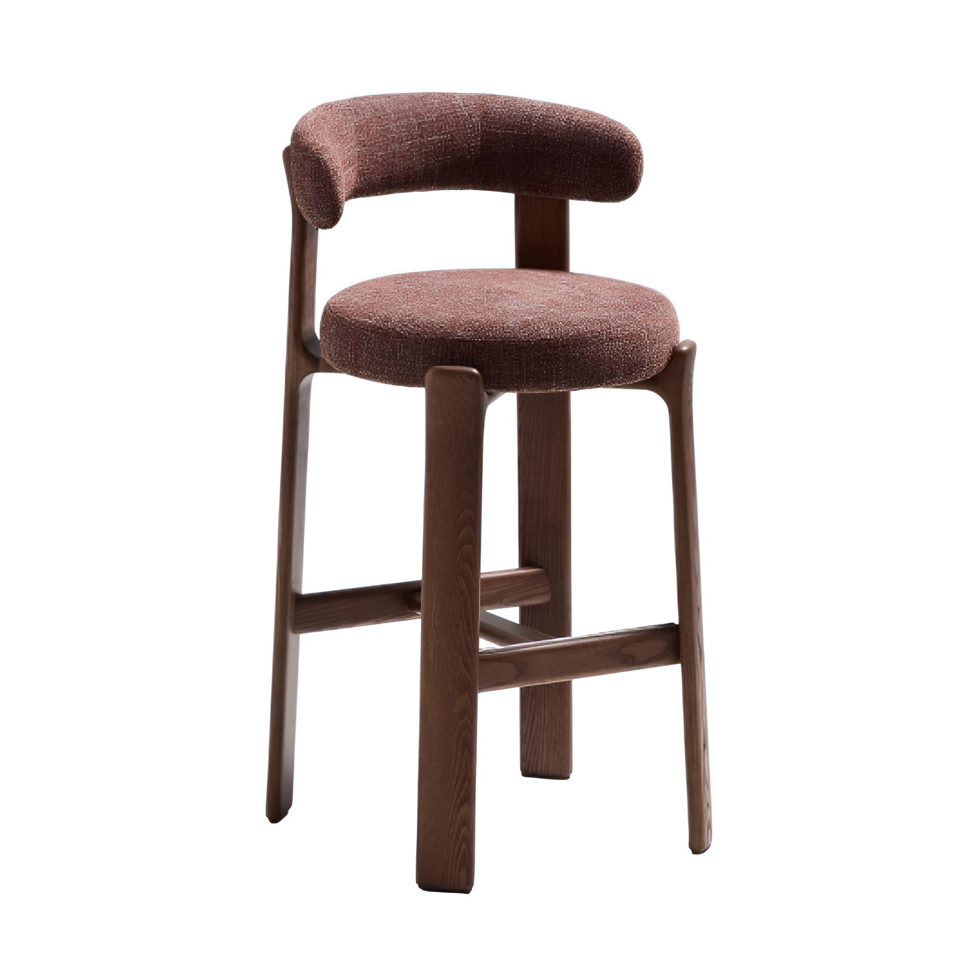 GRANITE brauner Chenille-Hocker mit dunklem Eschenholzgestell