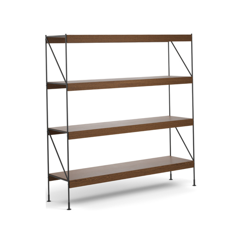 ZET Bücherregal aus dunklem Eichenholz mit schwarzem Rahmen