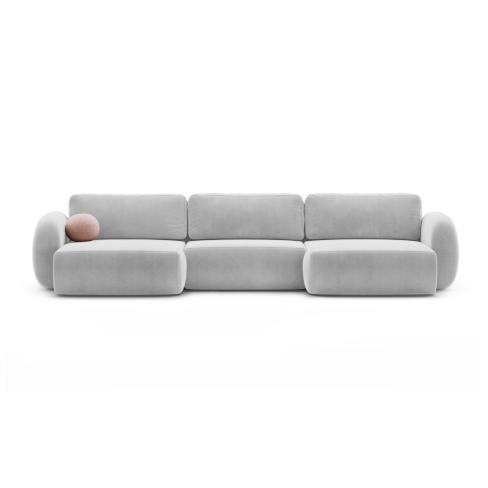 Sofa panoramisch aus Samt mit Schlaf-Funktion für 5 Personen TONALE hellgrau