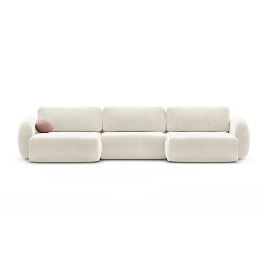 Panoramic Velvet Sofa with Sleeping Function for 5 People TONALE Cream