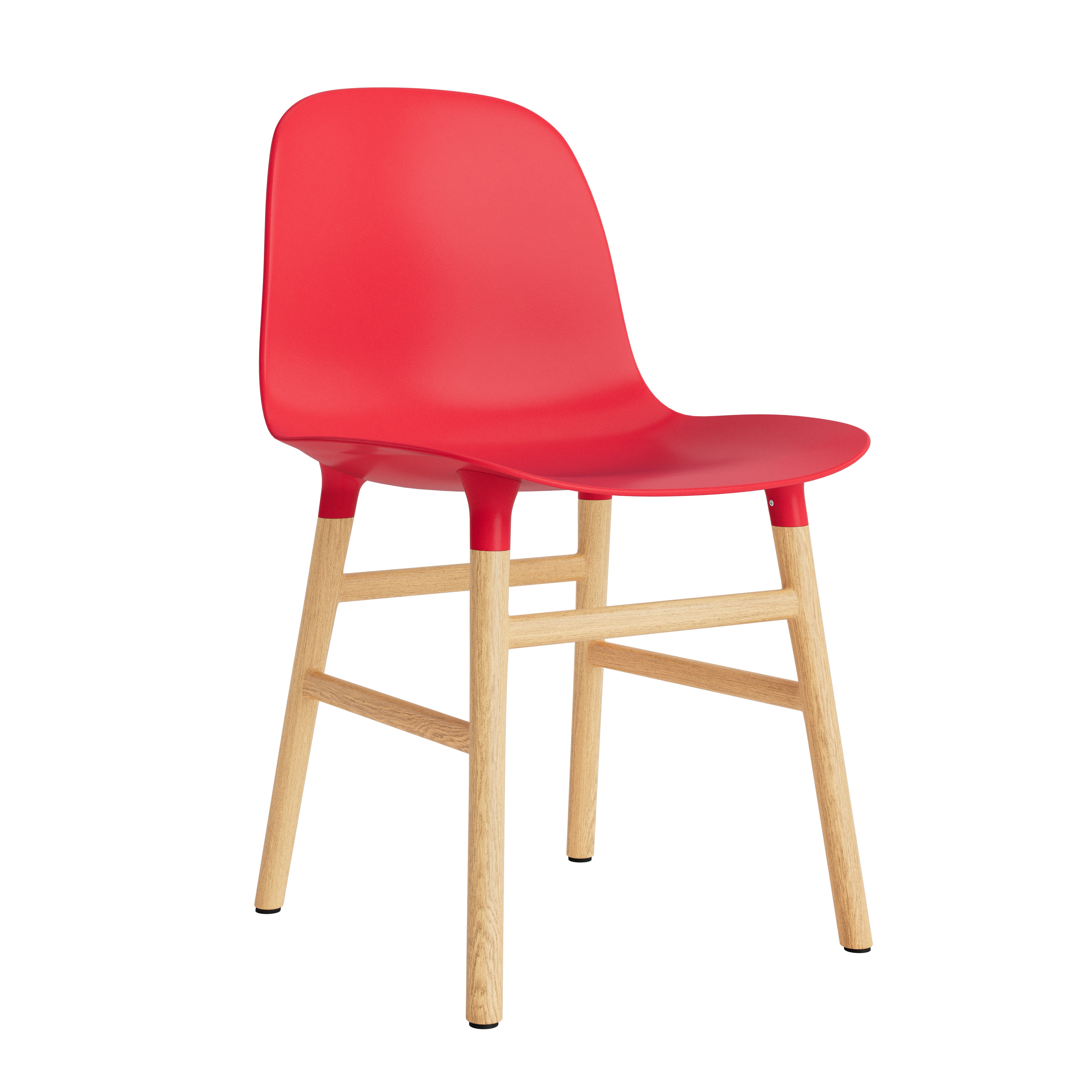 Red forms chair with an oak base