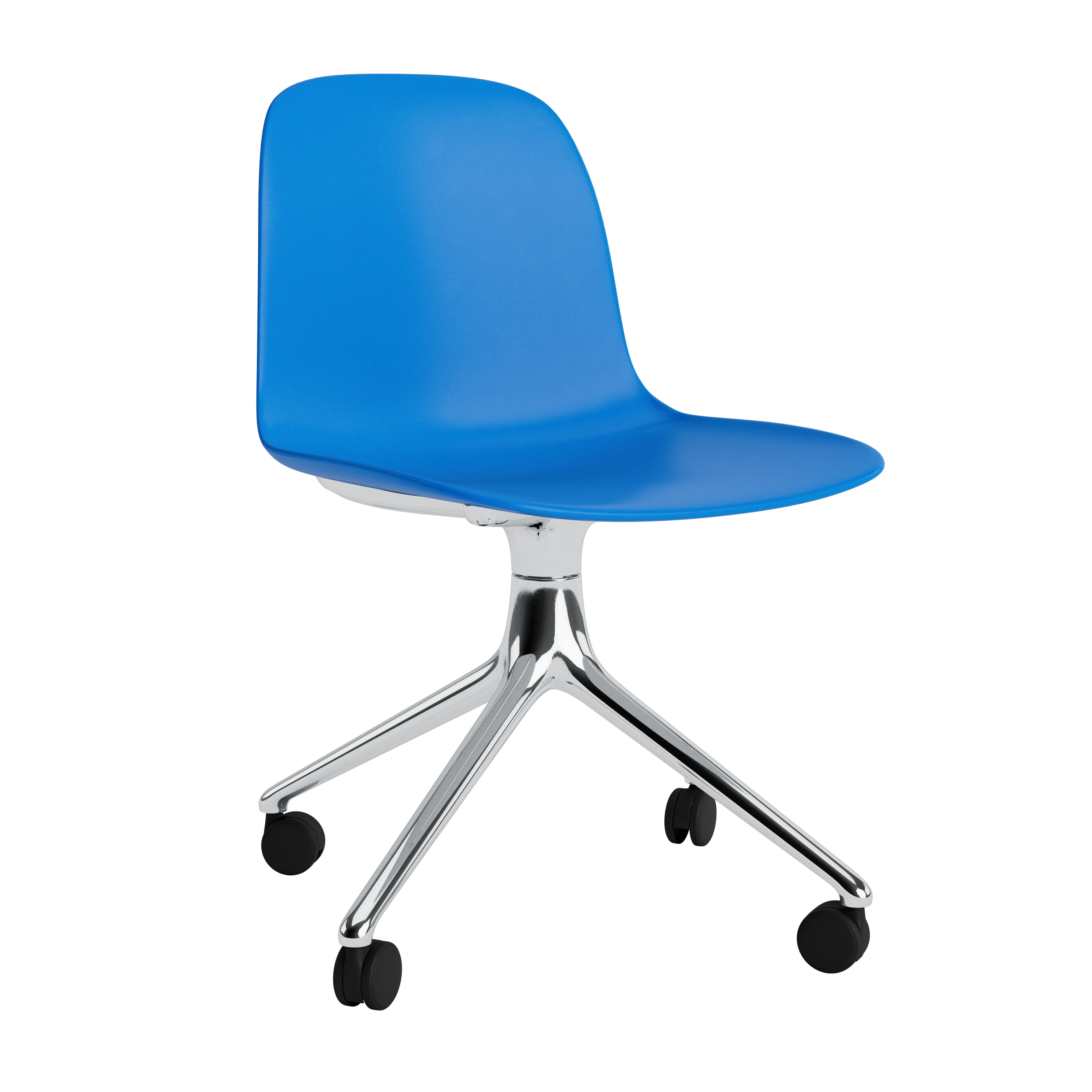 4W Blue Form Office chair with an aluminum base on wheels