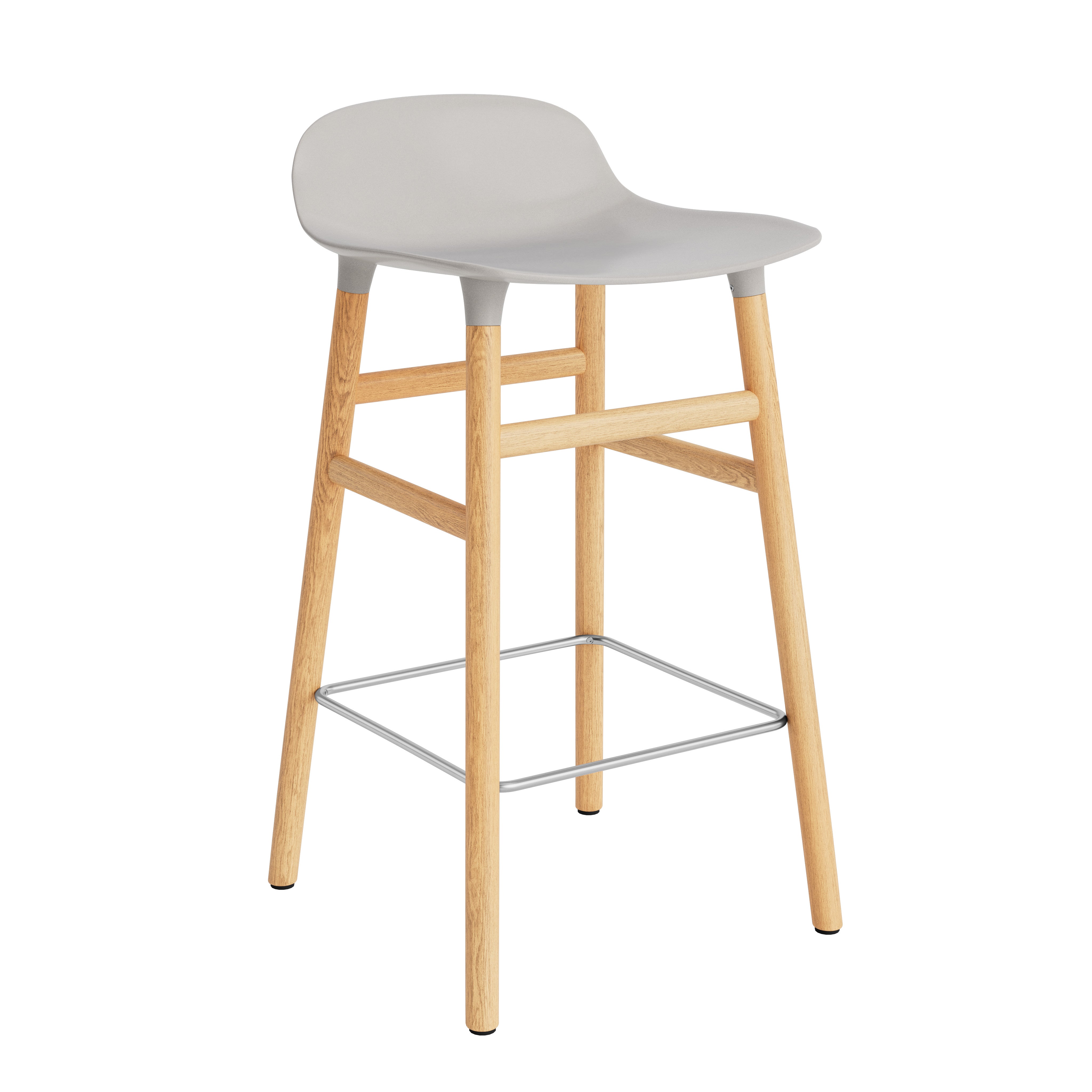 Hocker bildet warmes Grau mit einer Eichenbasis