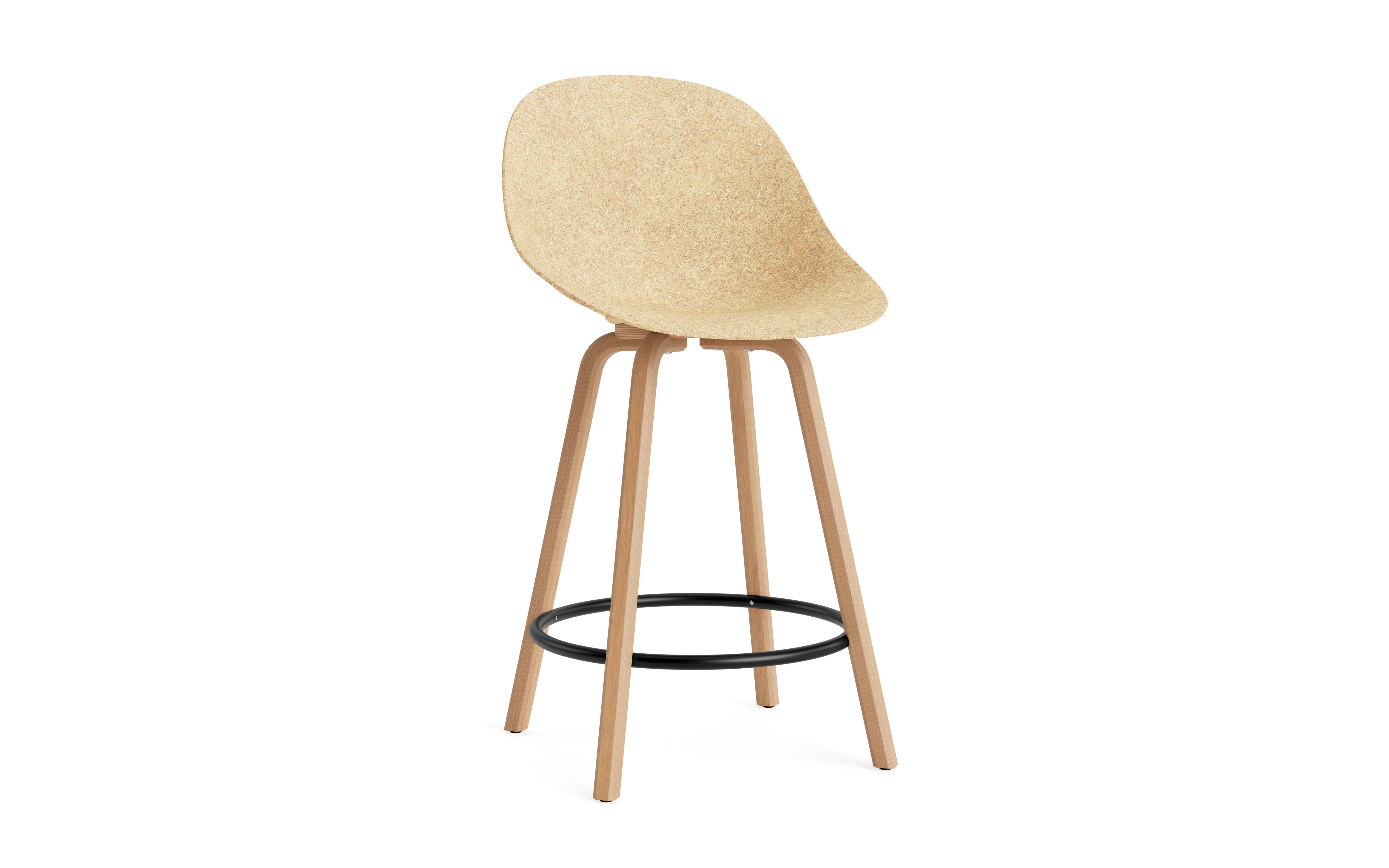 Bar chair with support of beige mat with beech plywood