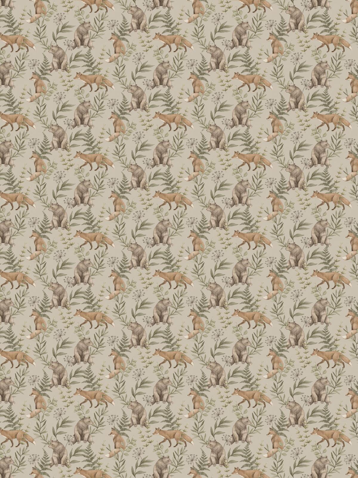 Tapete für Kinder mit pflanzlichem und tierischem Motiv WILD FOREST beige