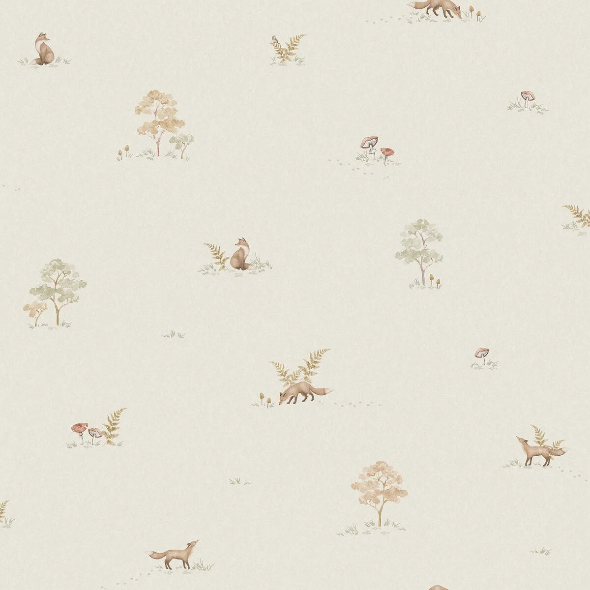 Tapete mit Pflanzen- und Tiermotiv LITTLE FOX hellbeige