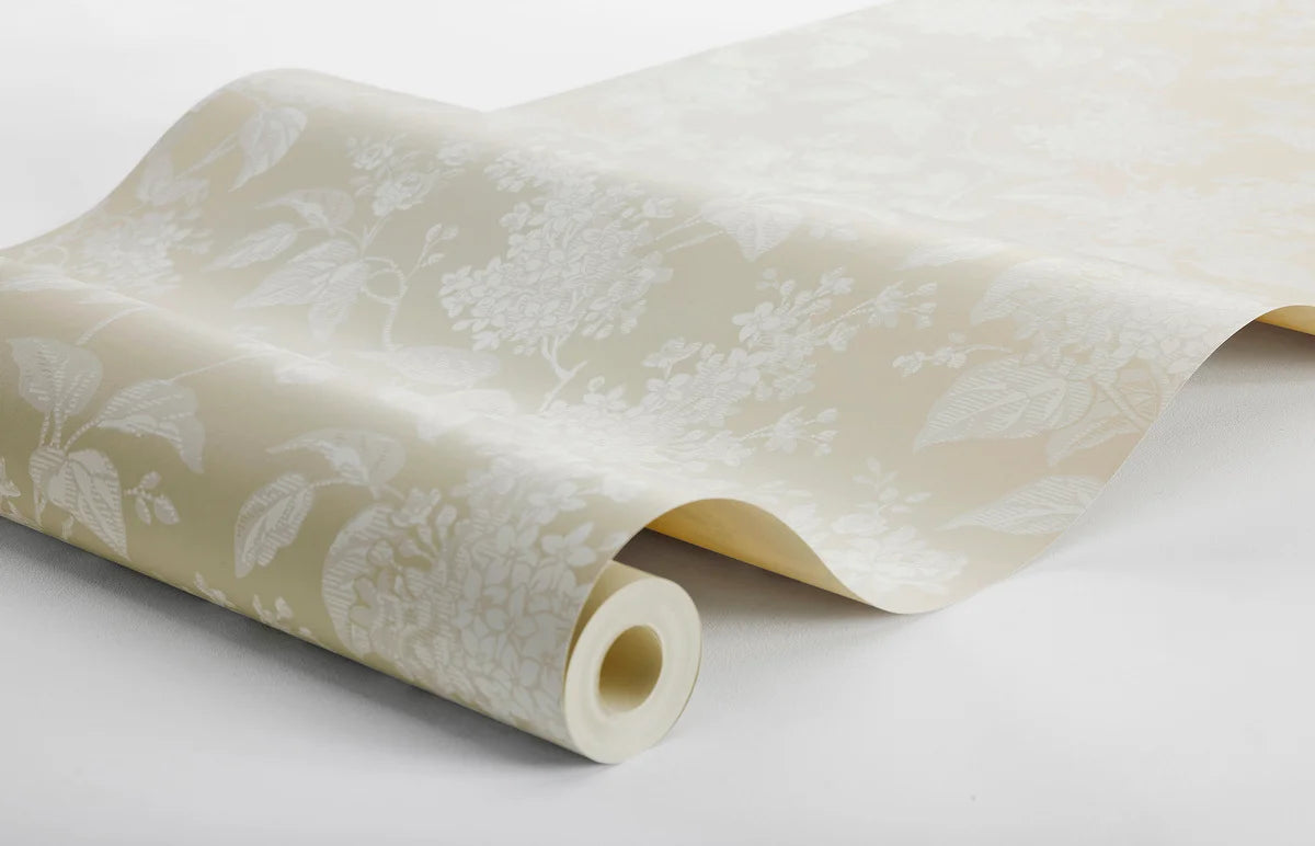 Tapete mit pflanzlichem Blumenmotiv SYREN beige mit Weiß