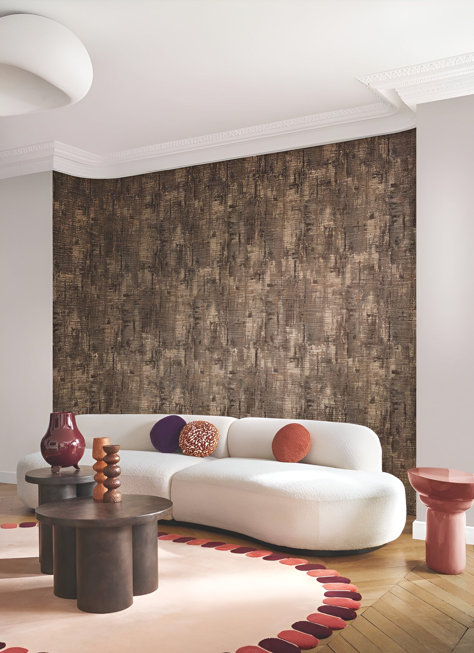 Textile wallpaper with abstract pattern MANUFACTURA - ORANGE BRULÉ brown-orange