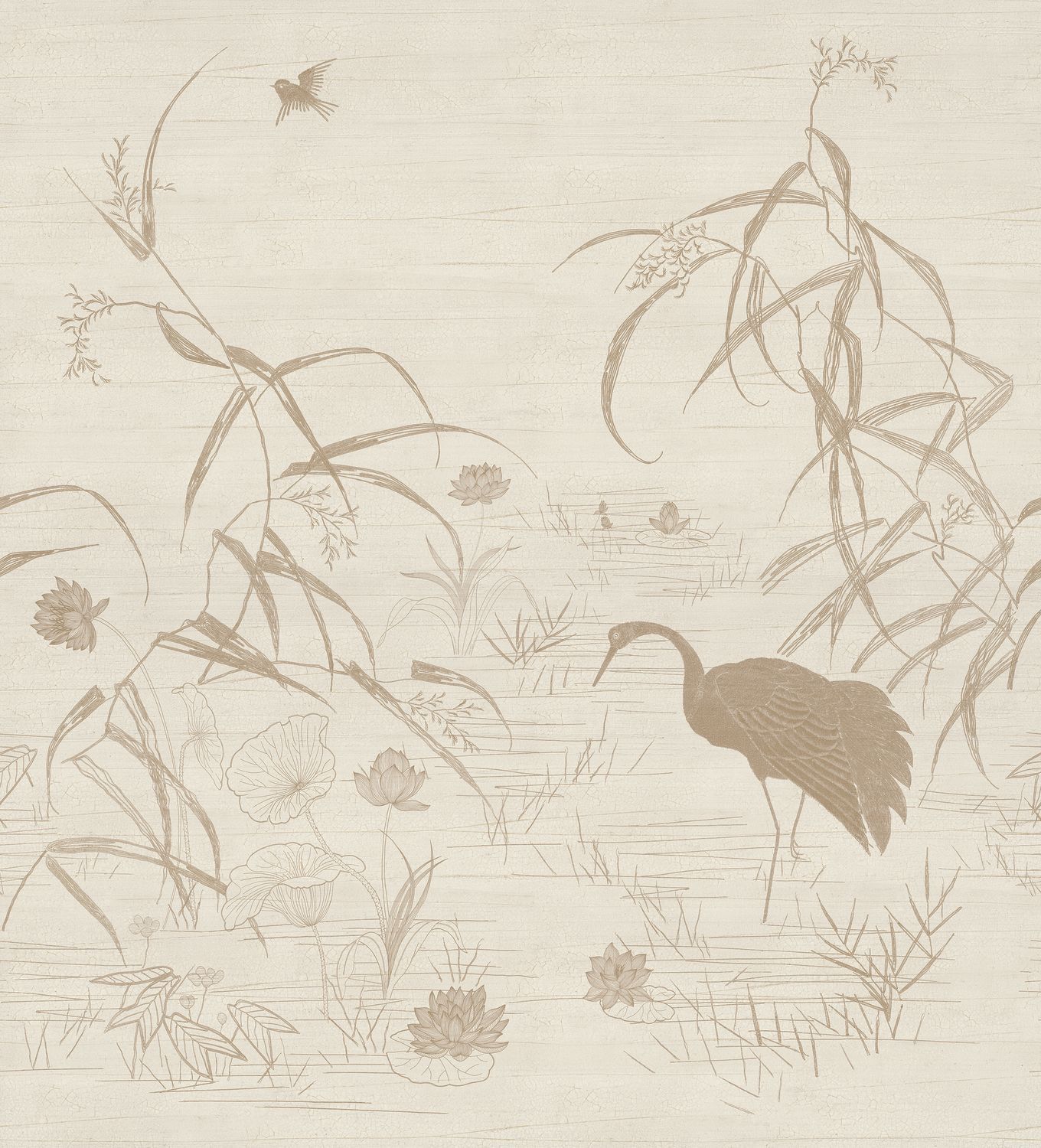 Wandbild mit Pflanzen- und Vogelmotiv NUIDO Elfenbein mit Beige