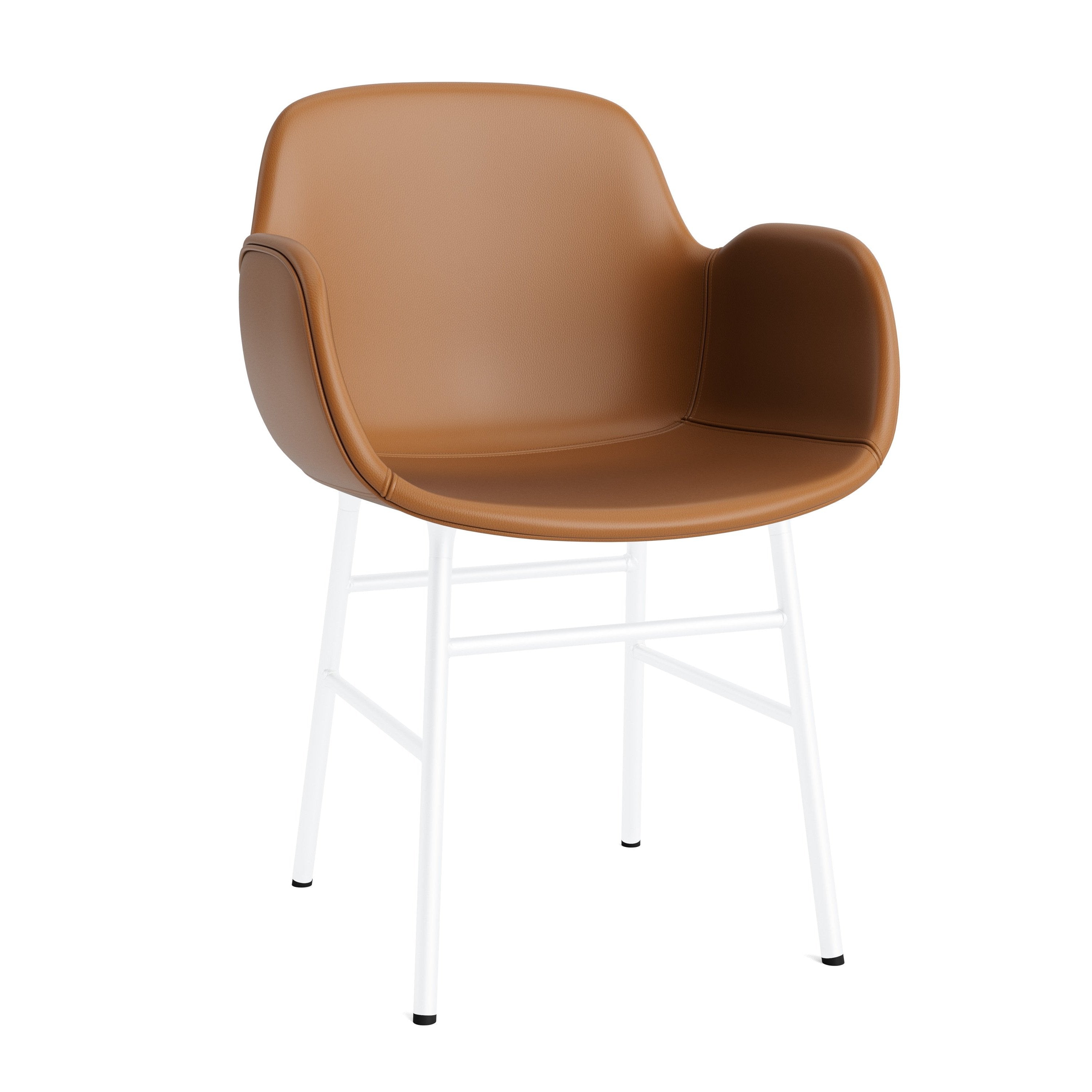 A chair upholstered with armrests of forms with a white base