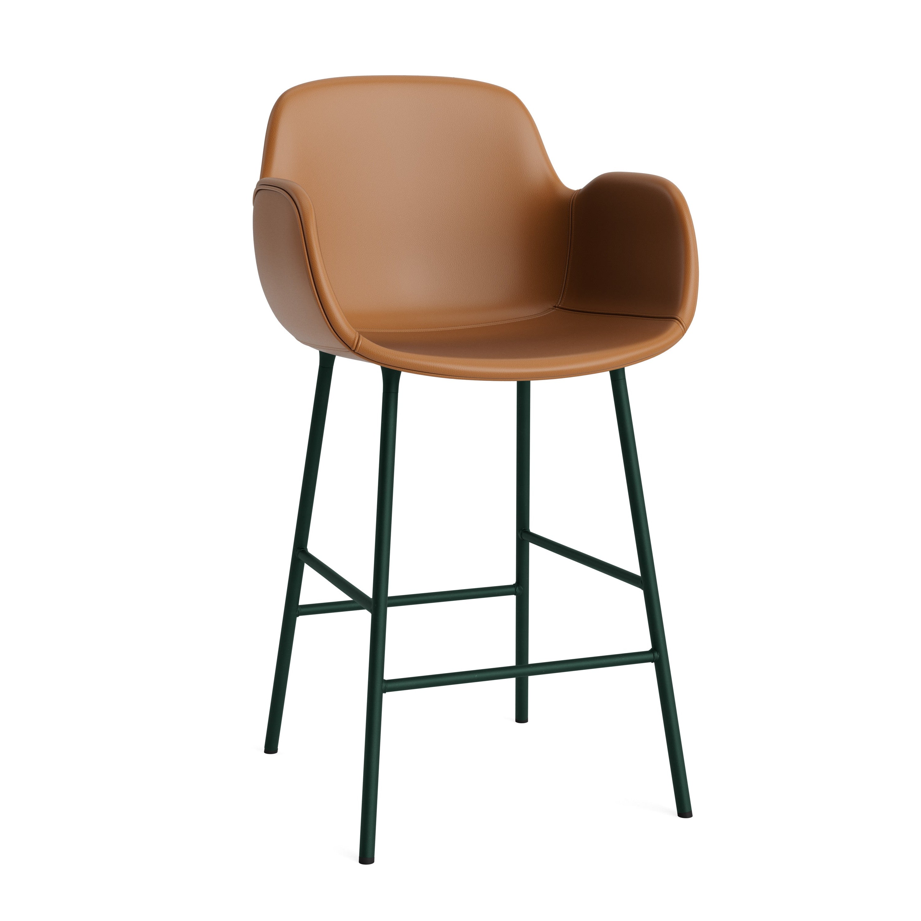 Bar chair upholstered with armrests of forms with a green base