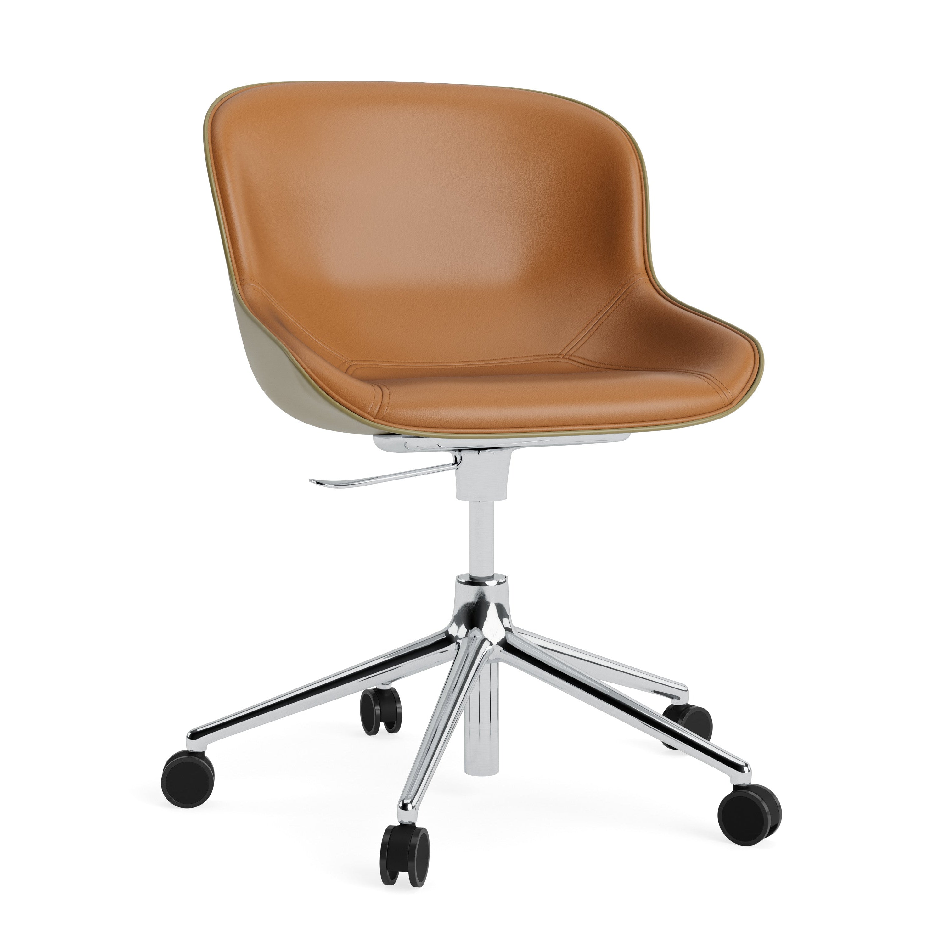 Hyg 5W olive upholstered office chair with an aluminum base