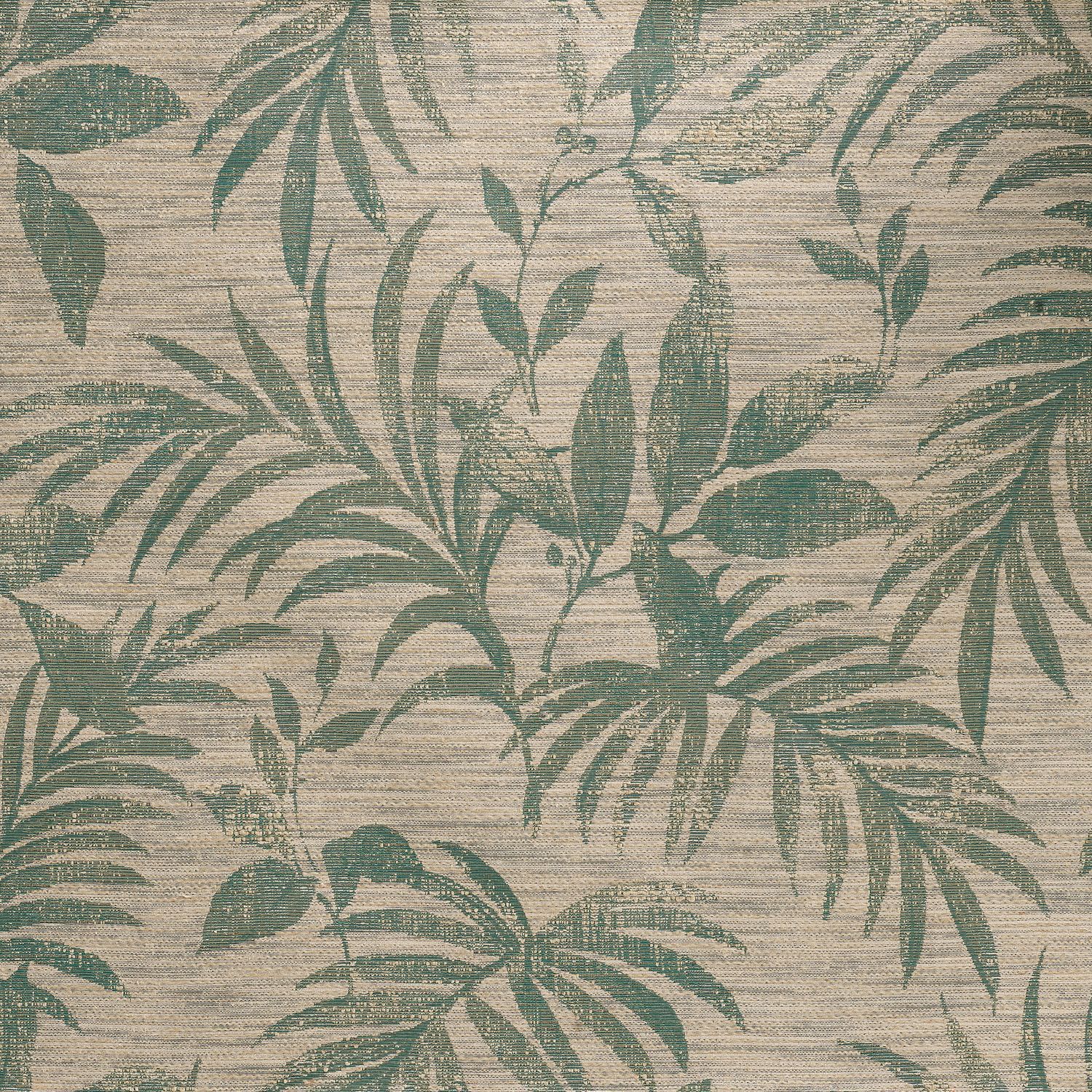 Textil-Tapete mit pflanzlichem Motiv von SALIX - EMERAUDE/CÉLADON in mintgrün mit beige