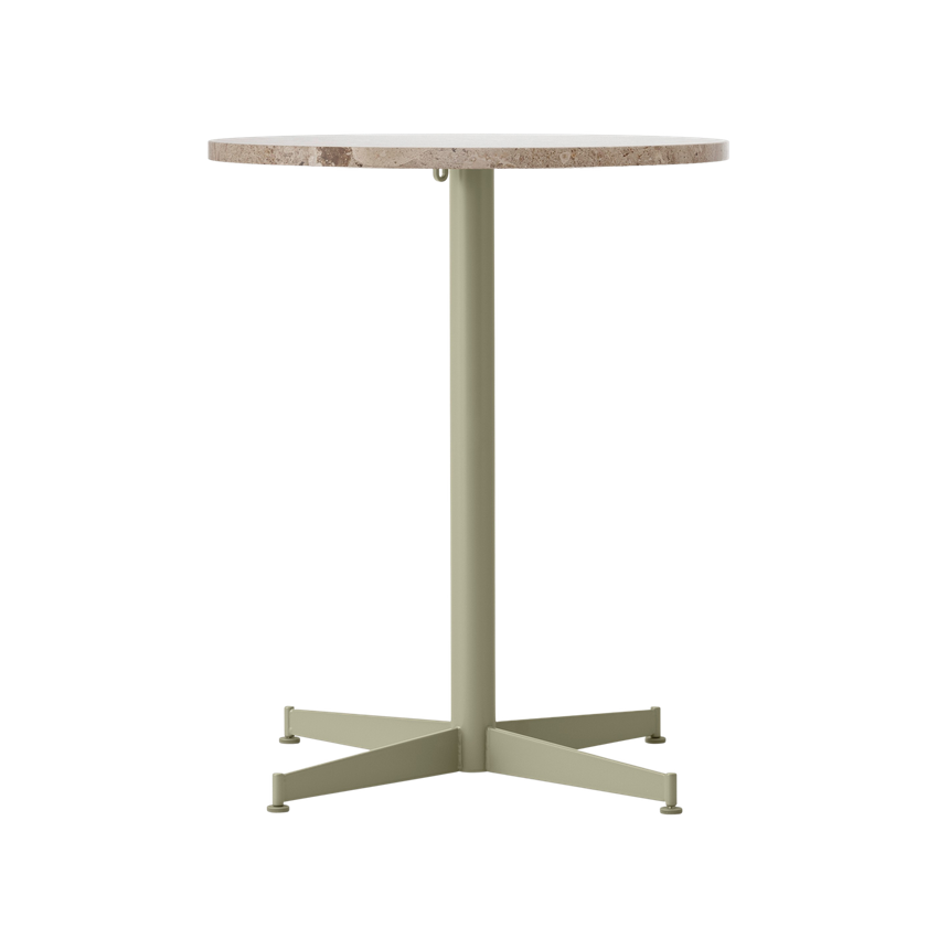 Runder Café-Tisch NOOK beige Stein mit olivgrünem Fuß