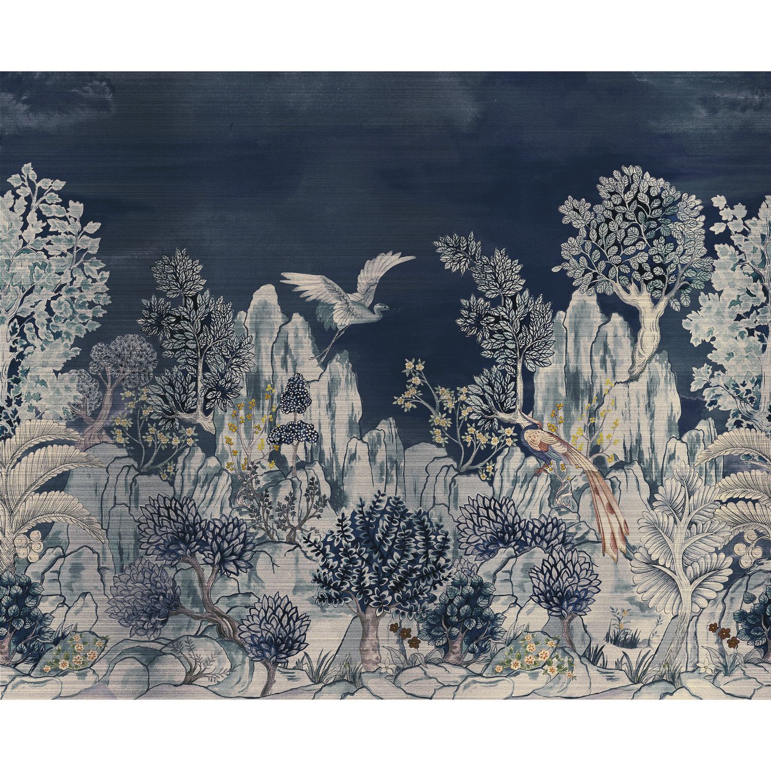 Wandbild aus Sizal mit pflanzlichem Landschaftsmotiv HANG MUA in Granatblau