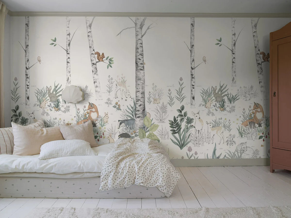 Wandbild für Kinder mit Landschaft des Waldes MAGIC FOREST warmes Weiß