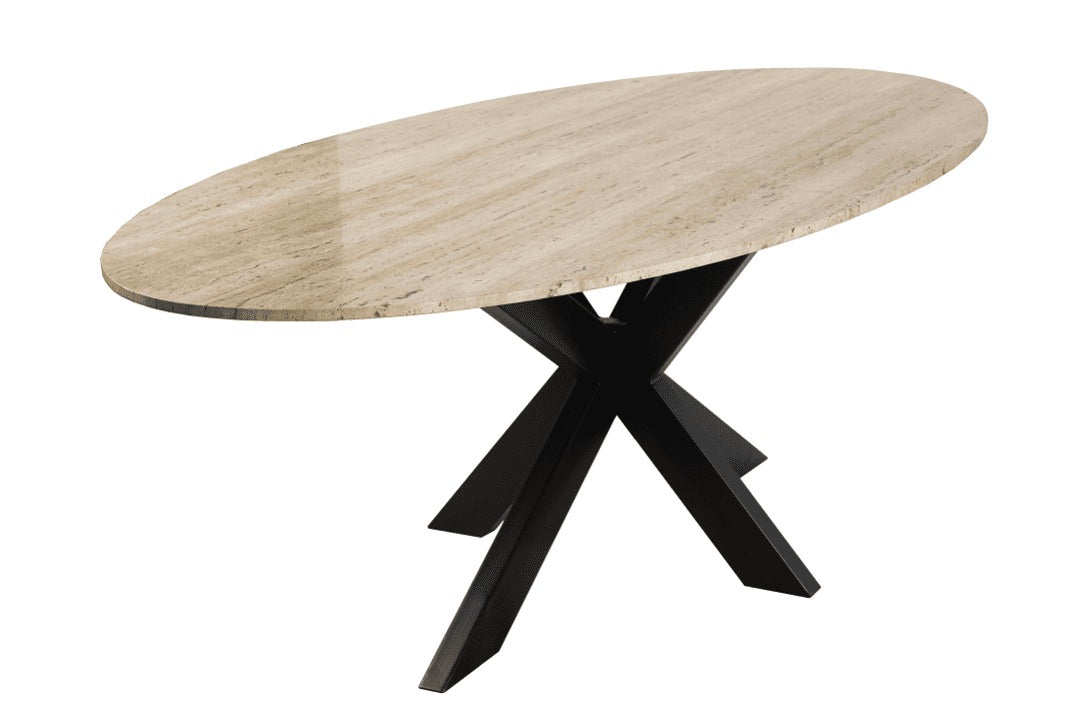 AVALON oval table travertine with a brown base