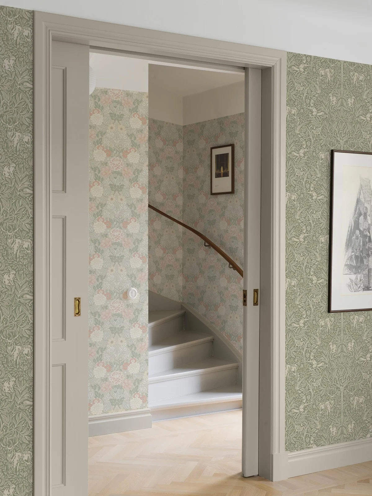 Non-woven paper wallpaper with a floral pattern DAHLIA GARDEN light green with white and pink