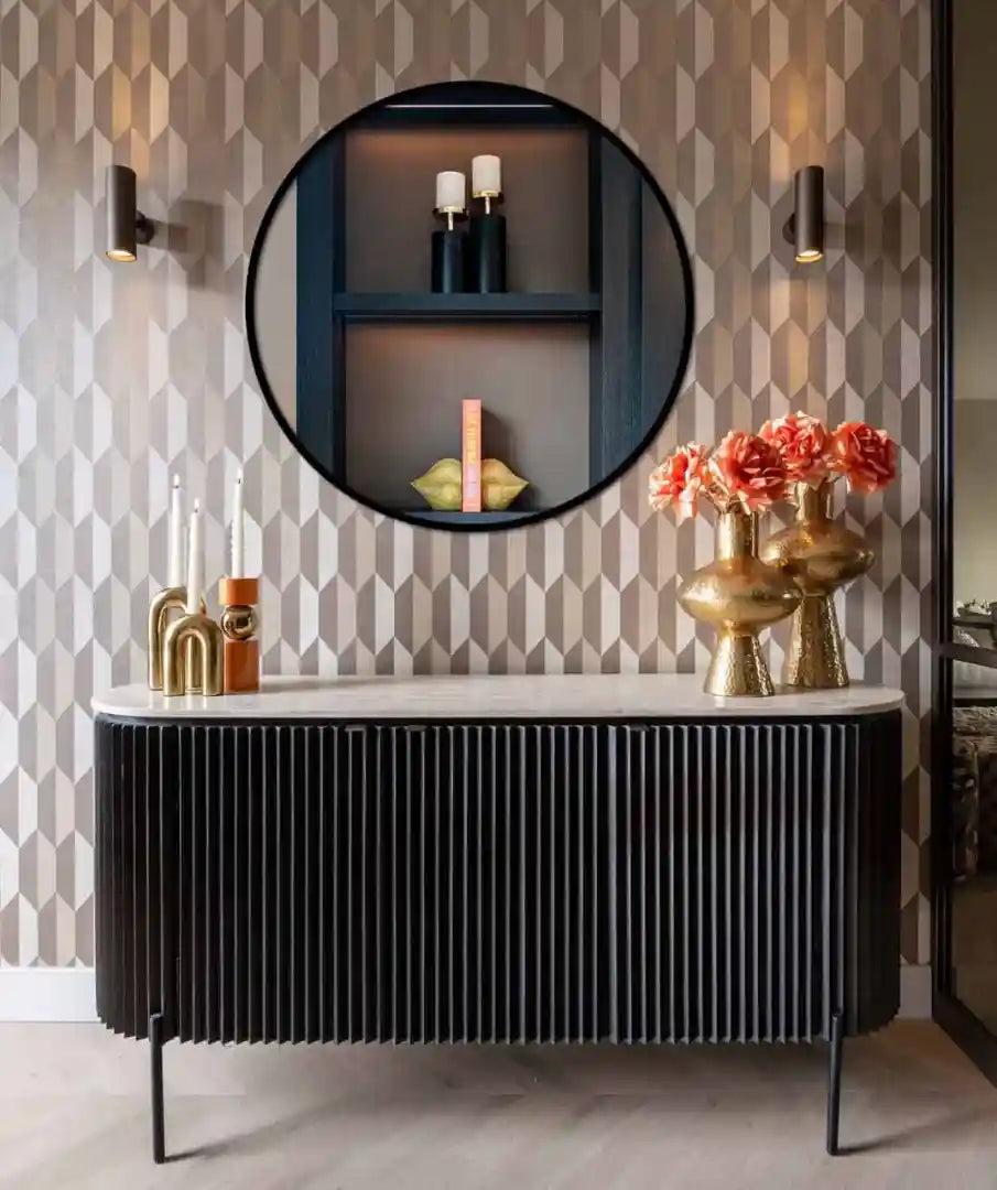 Kommode HAMPTON schwarz mit Travertinplatte