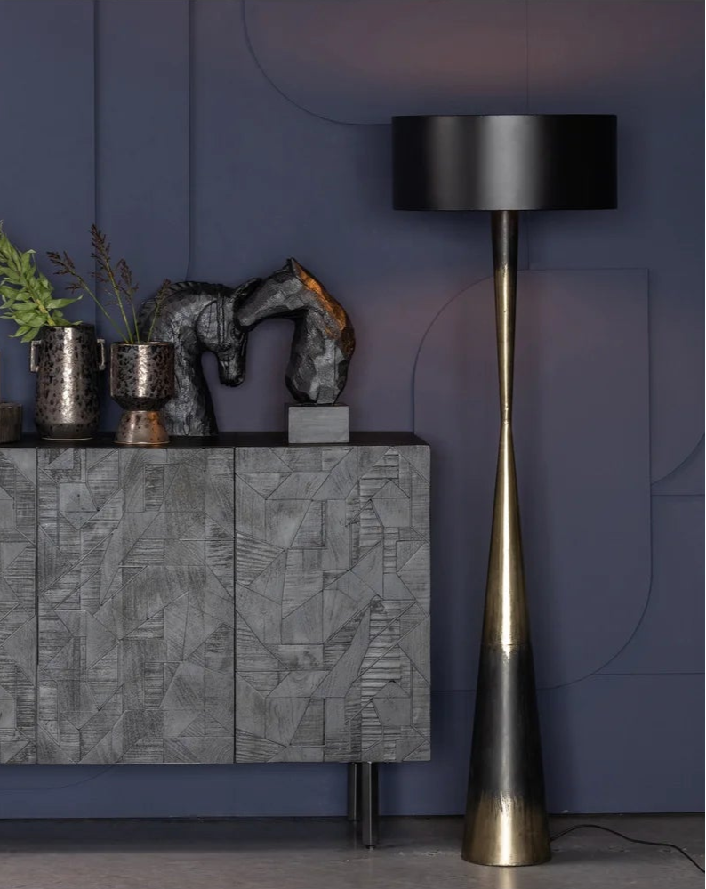Stehlampe BLACKOUT schwarz mit Gold