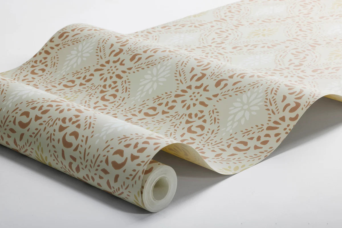 Non-woven paper wallpaper with a geometric pattern KVARNHOLMEN beige with terracotta