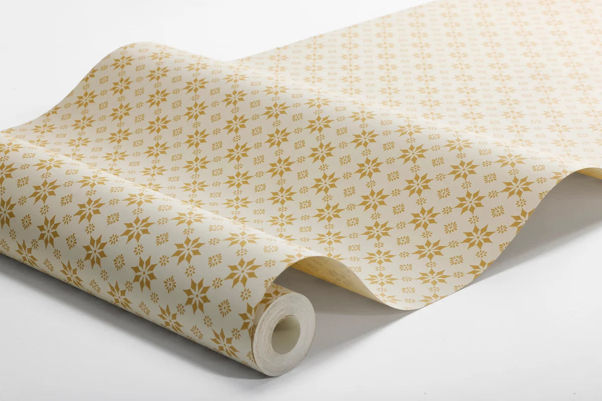 Vlies-Tapete mit geometrischem Muster STELLA in hellbeige mit Gelb