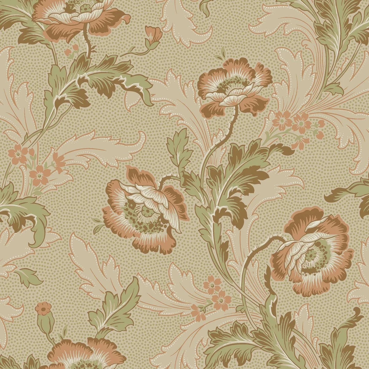 Vlies-Tapete mit pflanzlichem Muster GÖTEBORG beige mit grünem Akzent