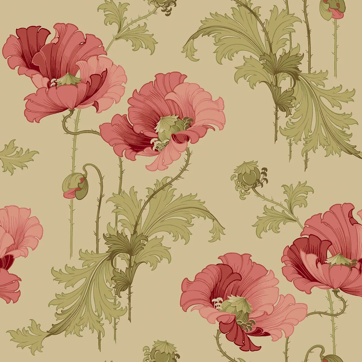 VALLMO beige mit rosa pflanzlichem Muster Vlies-Tapete