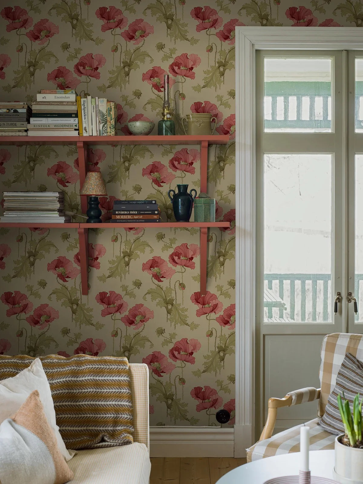 VALLMO beige mit rosa pflanzlichem Muster Vlies-Tapete