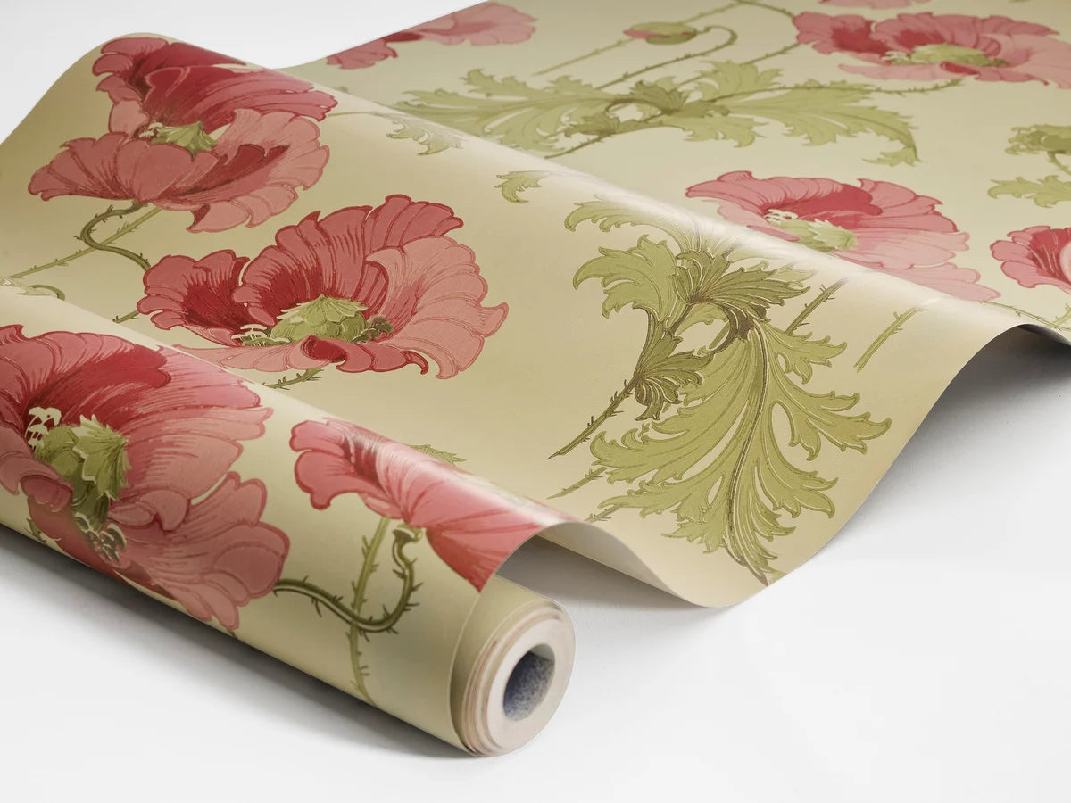 VALLMO beige mit rosa pflanzlichem Muster Vlies-Tapete