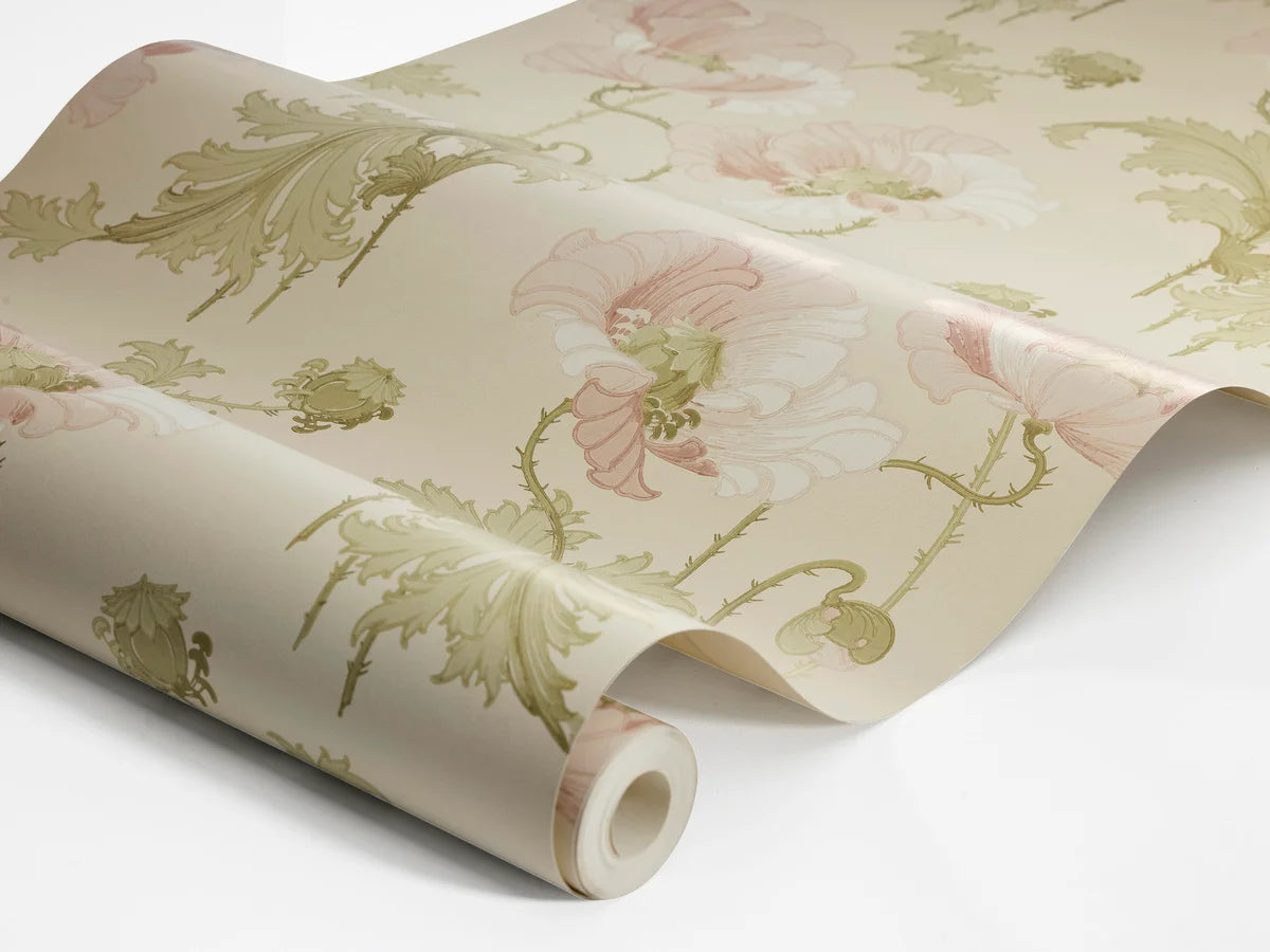 Non-woven paper wallpaper with a floral pattern VALLMO light beige with pink