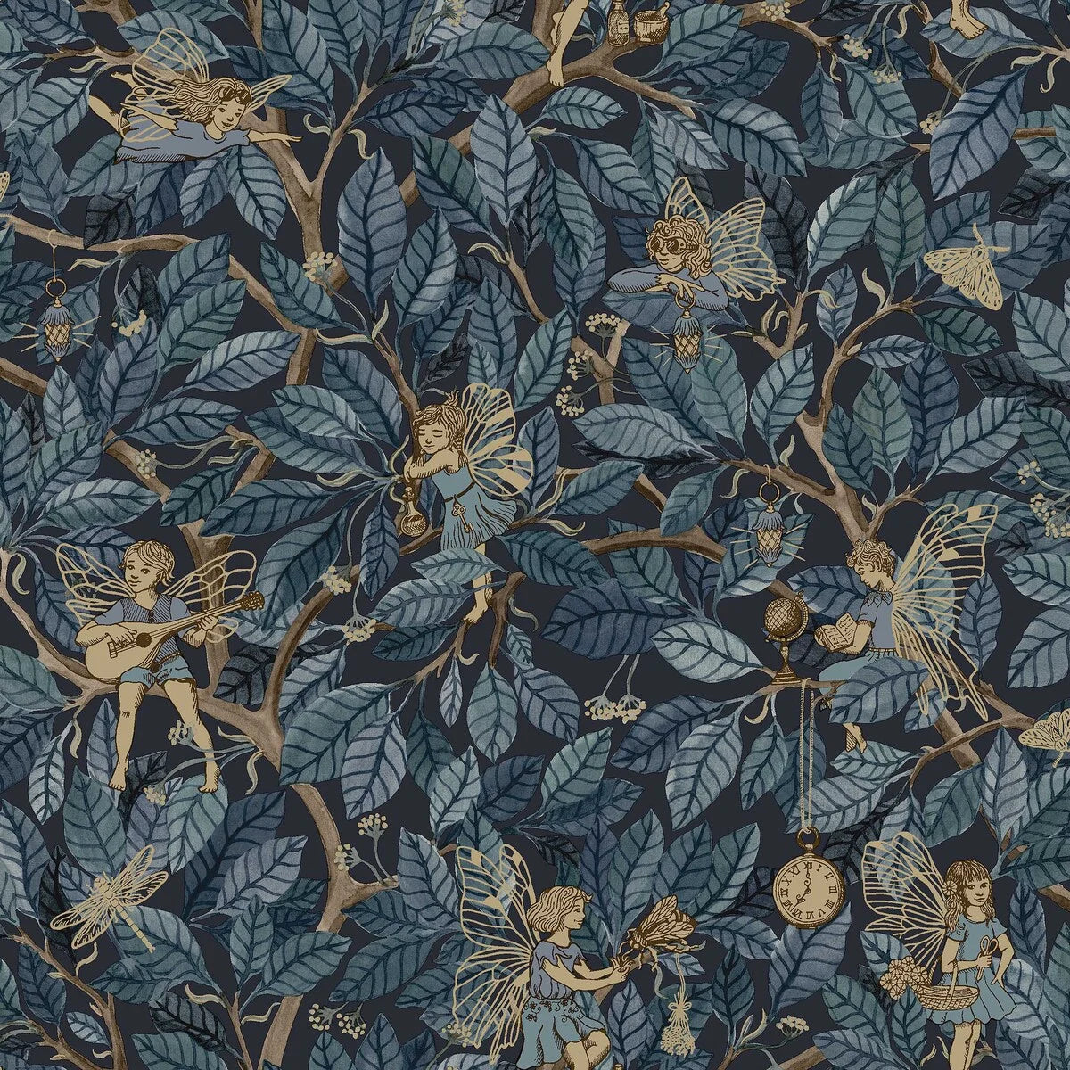 Children's wallpaper with a fairy tale fairy motif FAIRIES dark blue
