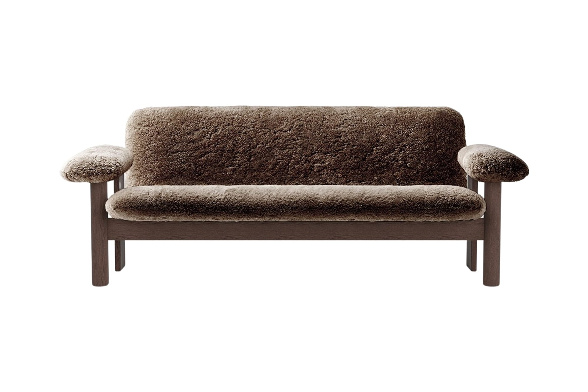 Sofa BRASILIA braunes Schafsleder mit dunklem Eichenfuß