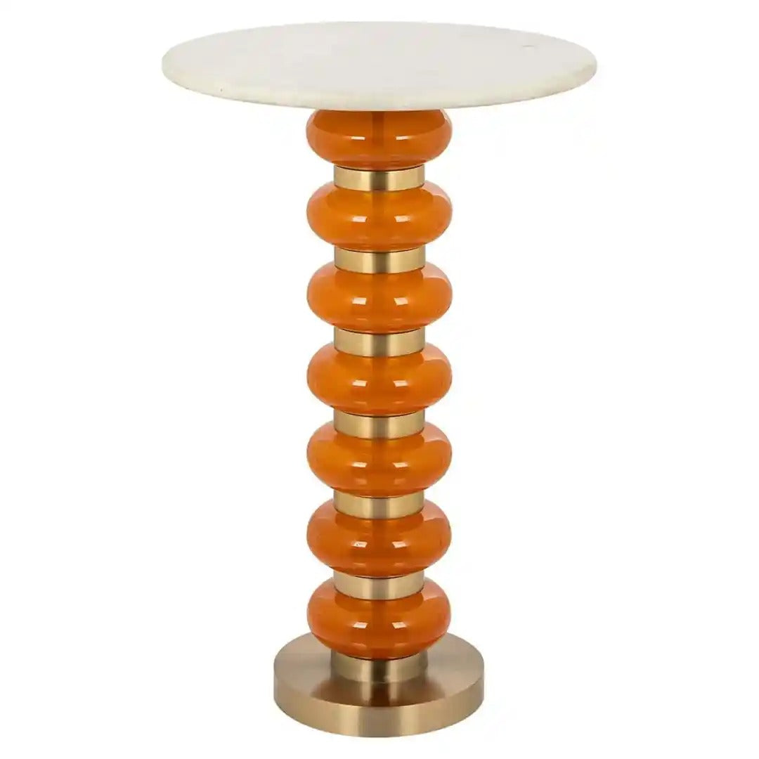 Beistelltisch BARBARA orange mit weißem Marmor