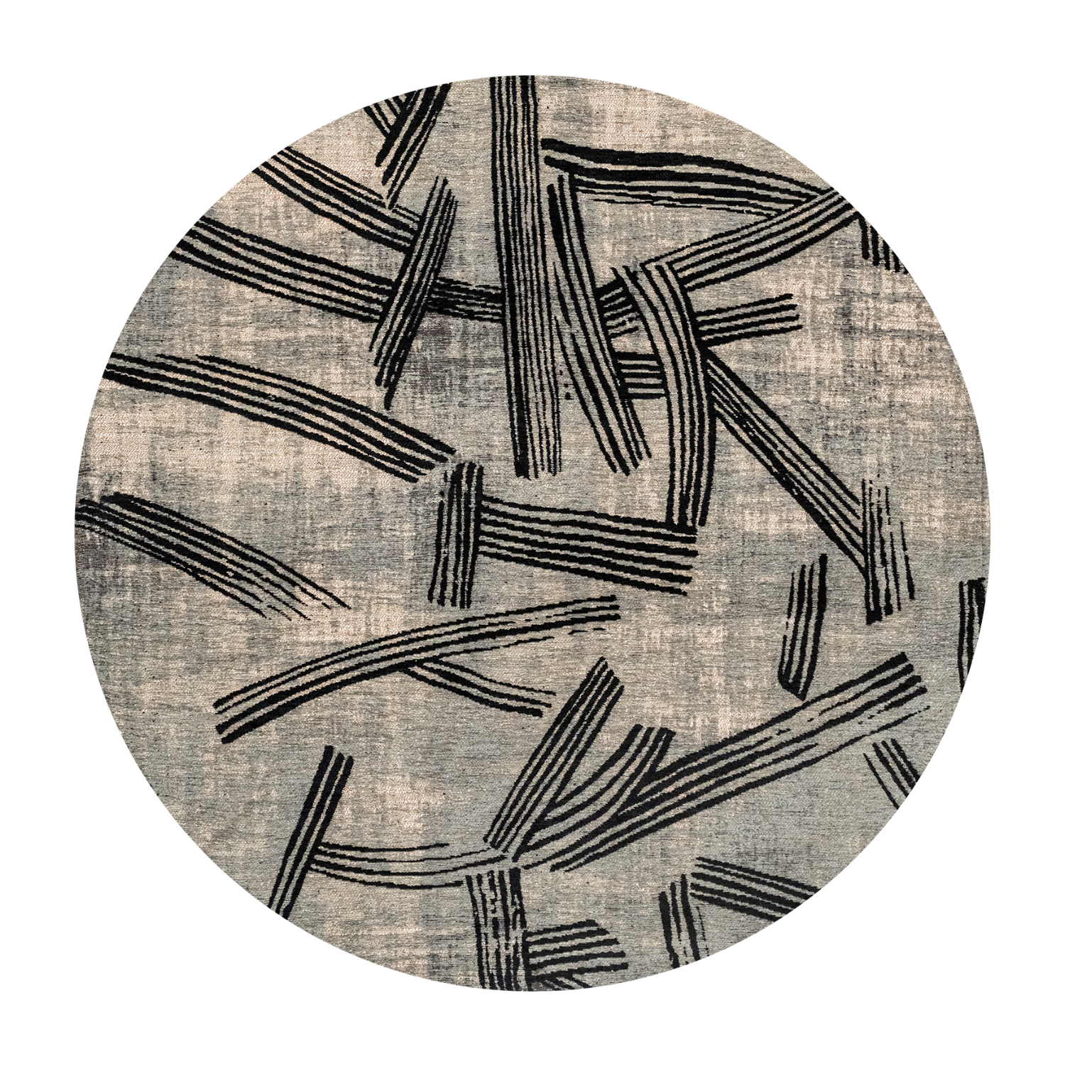 Runder Teppich KANJI grau-beige mit Schwarz