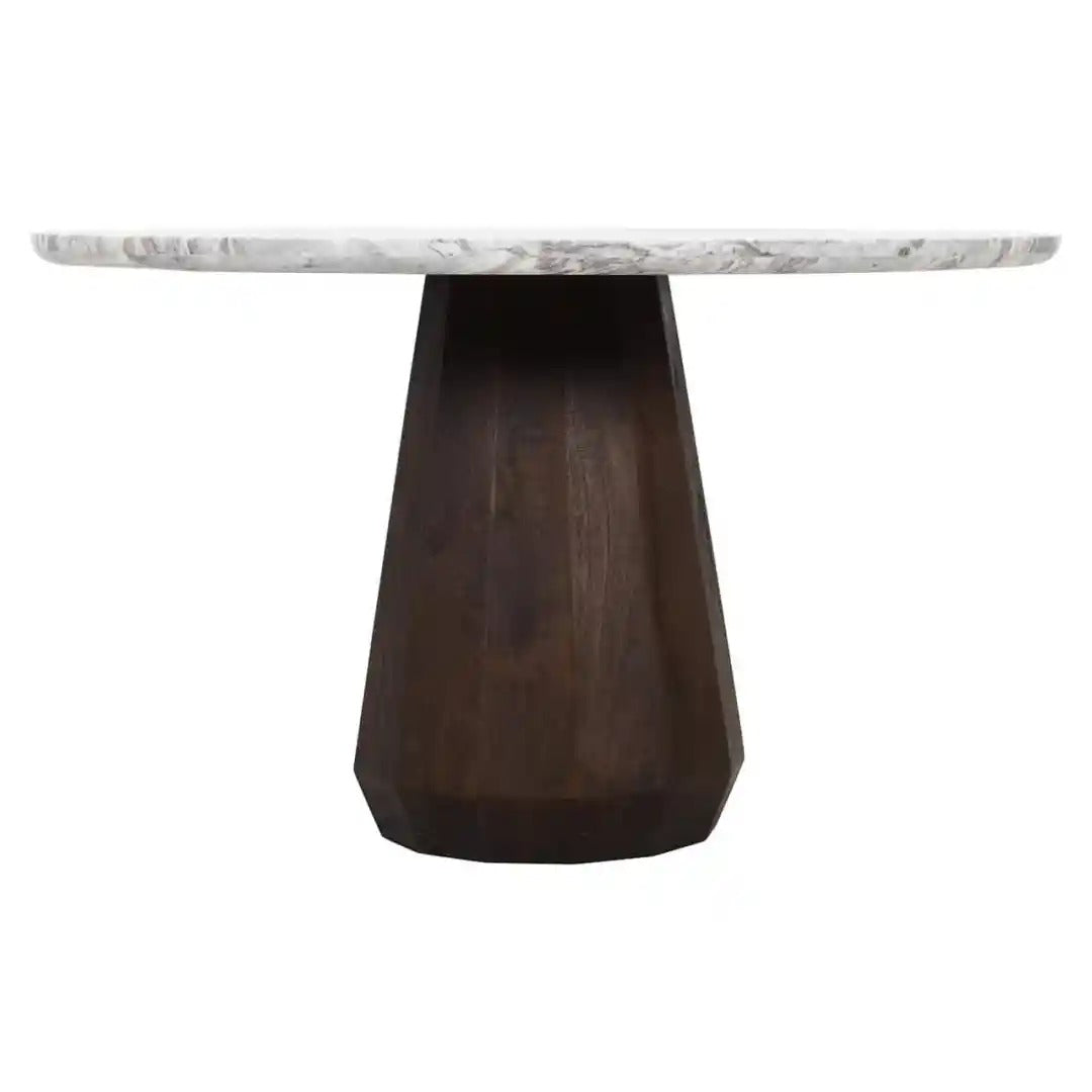 Runder Tisch OBEROY Marmor mit braunem Mangoholz