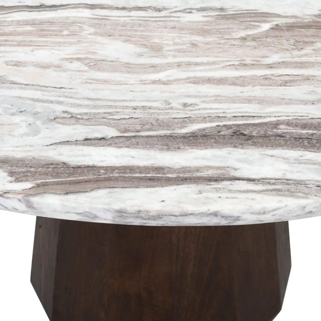 Runder Tisch OBEROY Marmor mit braunem Mangoholz