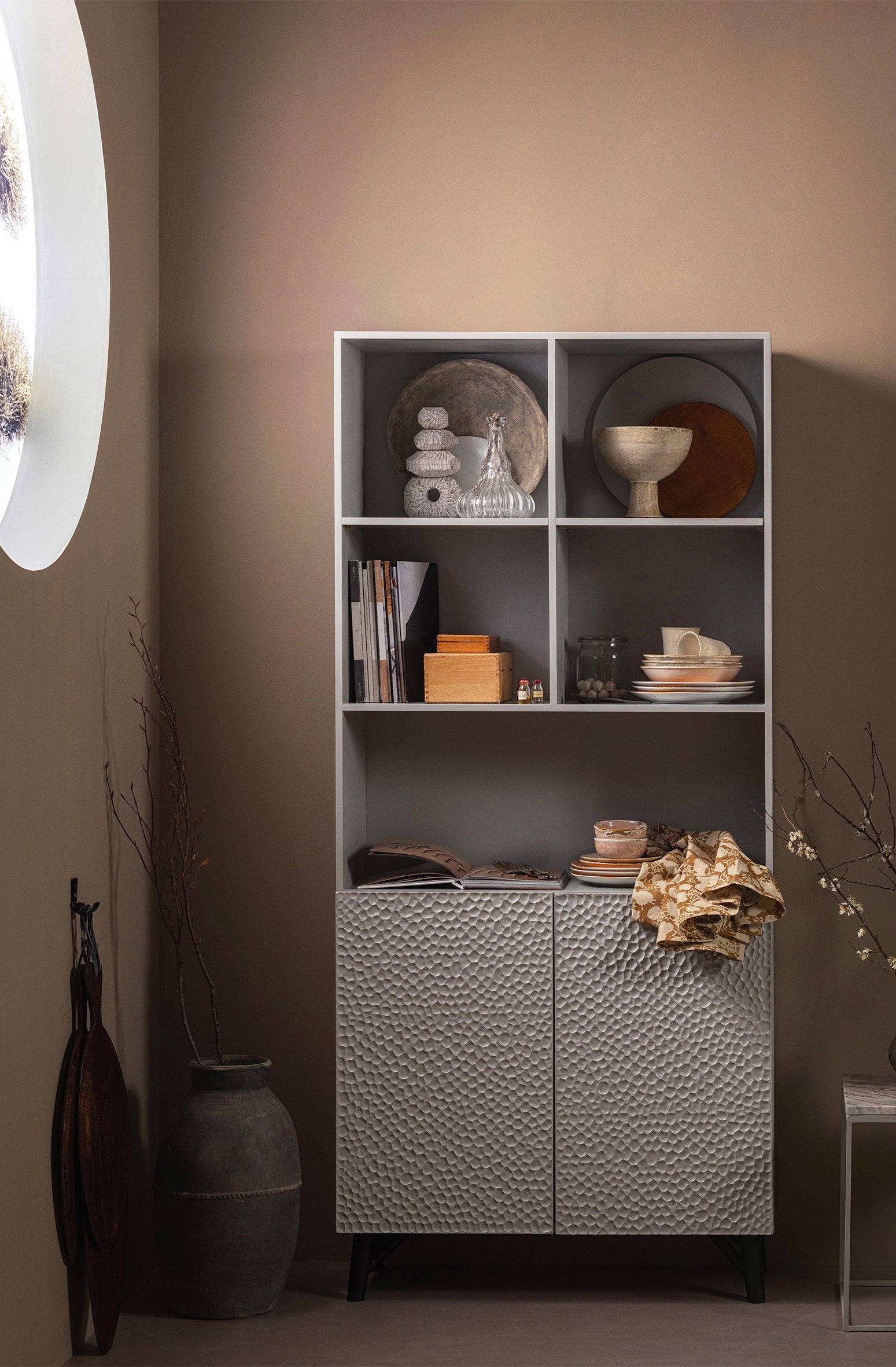 CARVED shelf gray mango wood