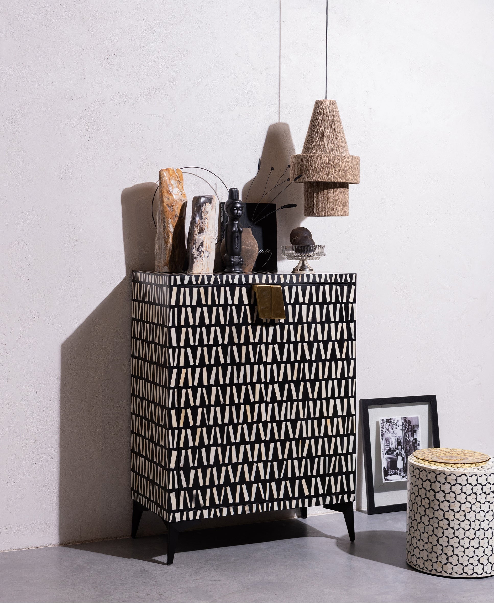 Menne black chest of drawers with white