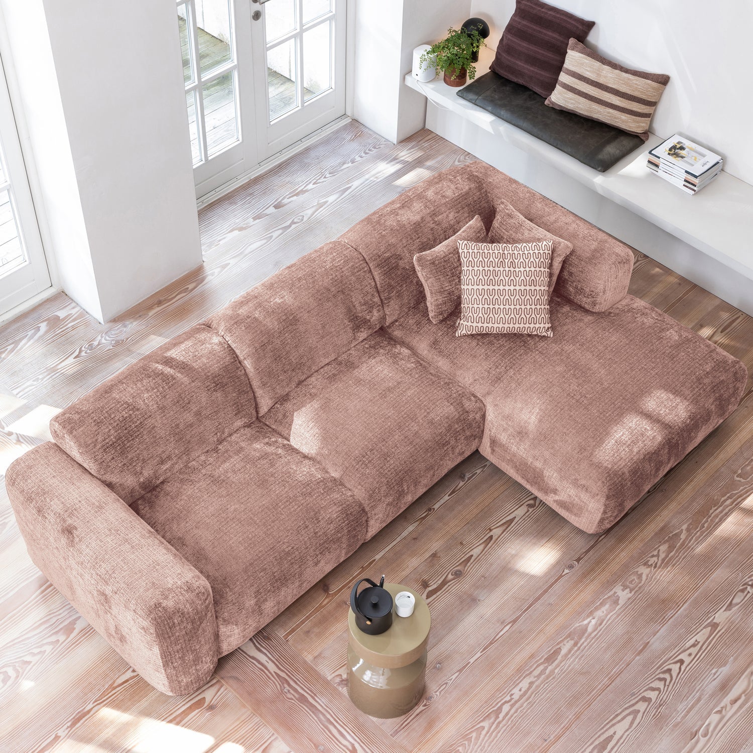 Left-facing modular CLOUD corner sofa in pink