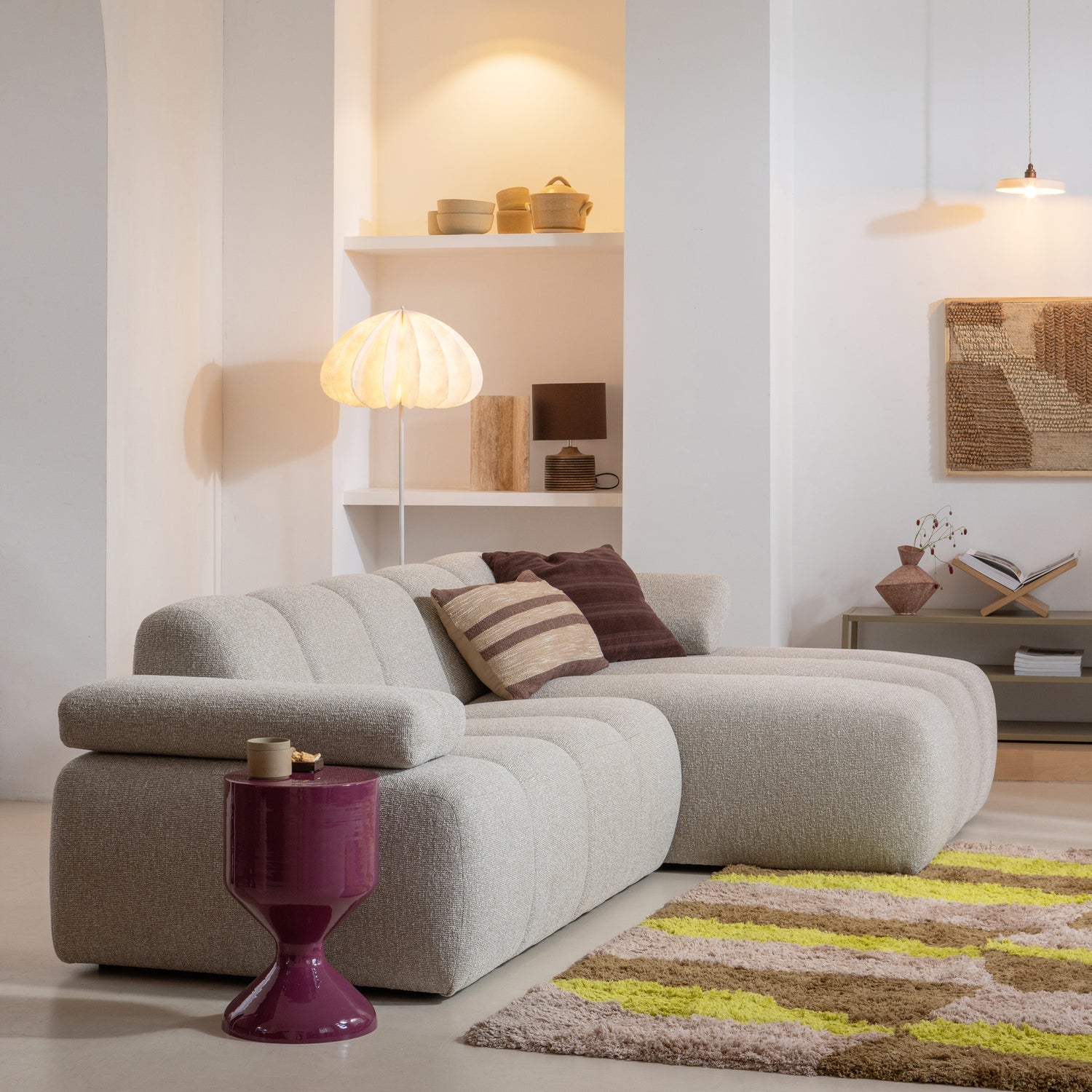 Modulares Sofa MOJO - rechter Chaiselongue in rostbraunem Schafsfell