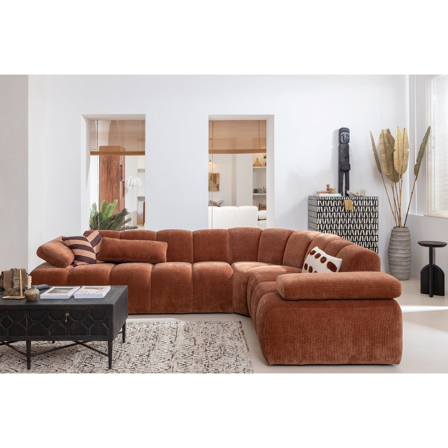 Right-facing modular corner sofa for 6 people MOJO ecru mélange boucle