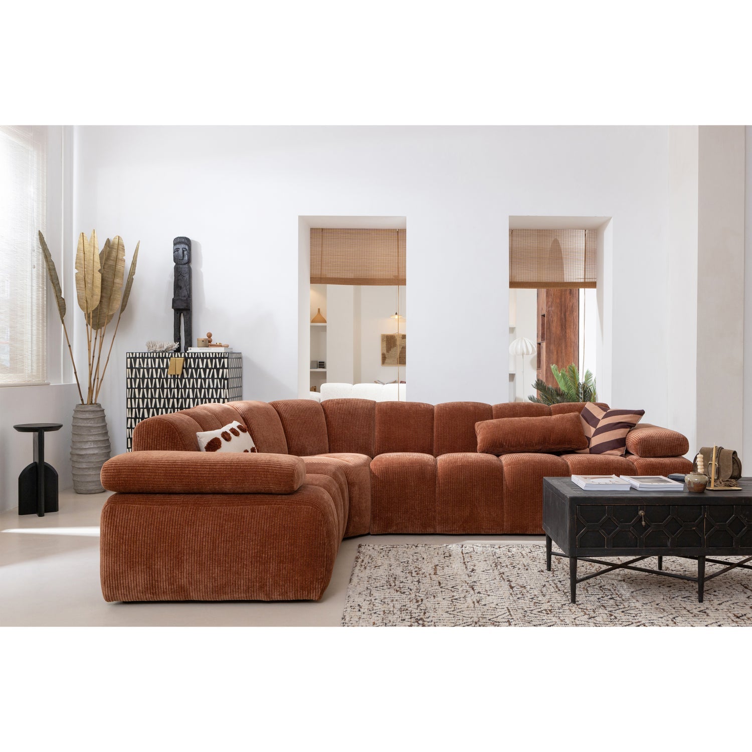 Left-facing modular sofa for 6 people MOJO rust brown corduroy