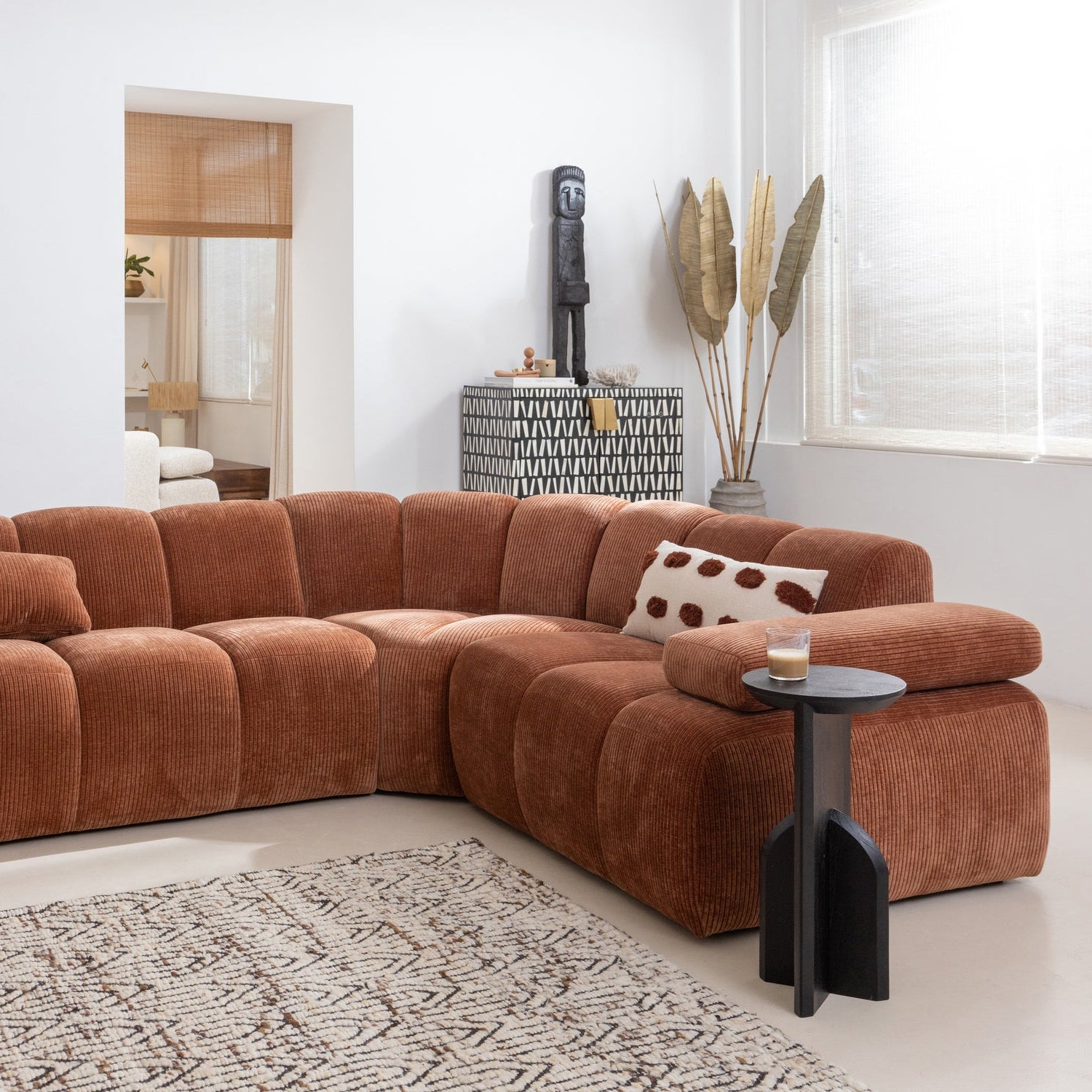 Modularer Ecksofa rechtsseitig für 6 Personen MOJO ecru Baranek