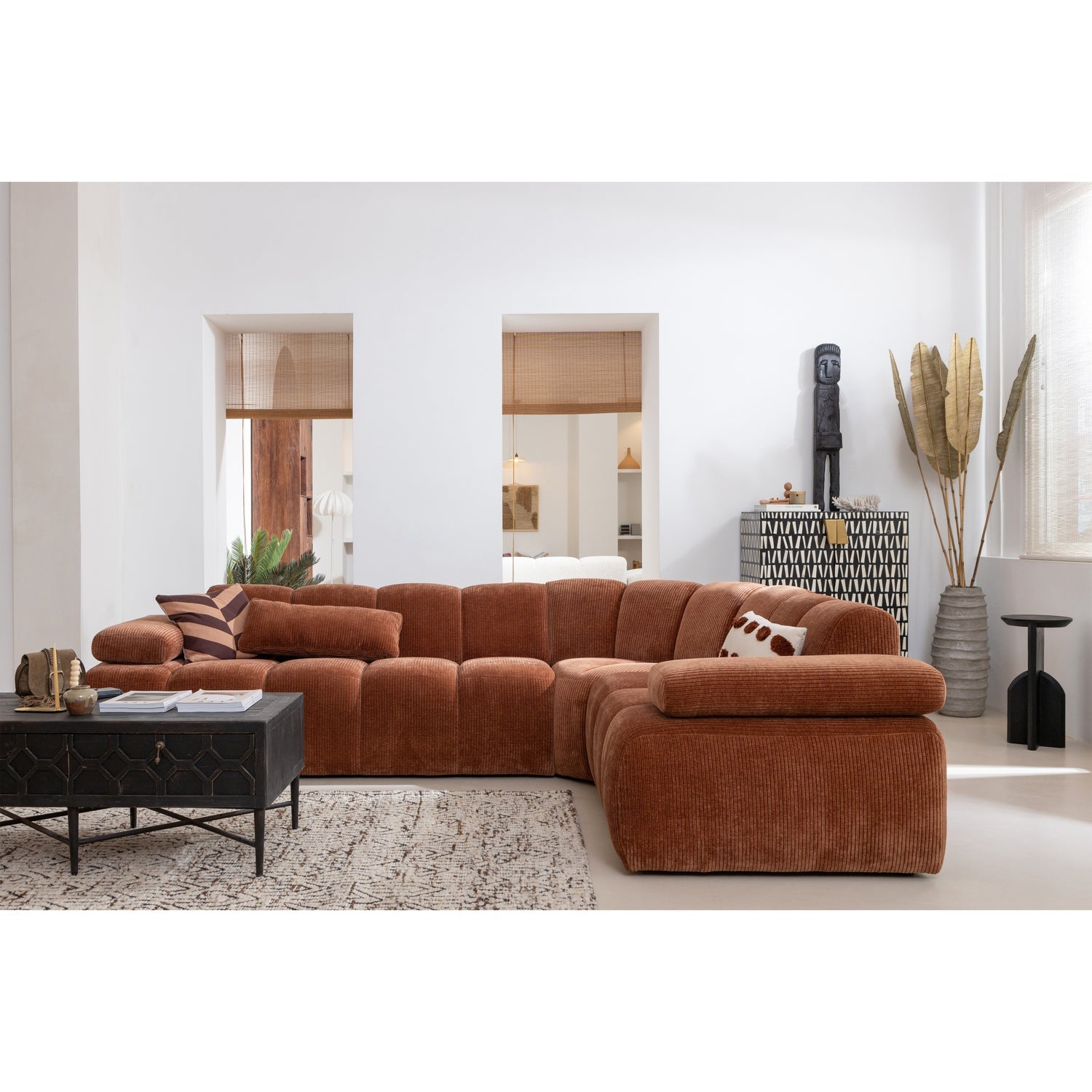 Right-facing modular corner sofa for 6 people MOJO rust brown corduroy
