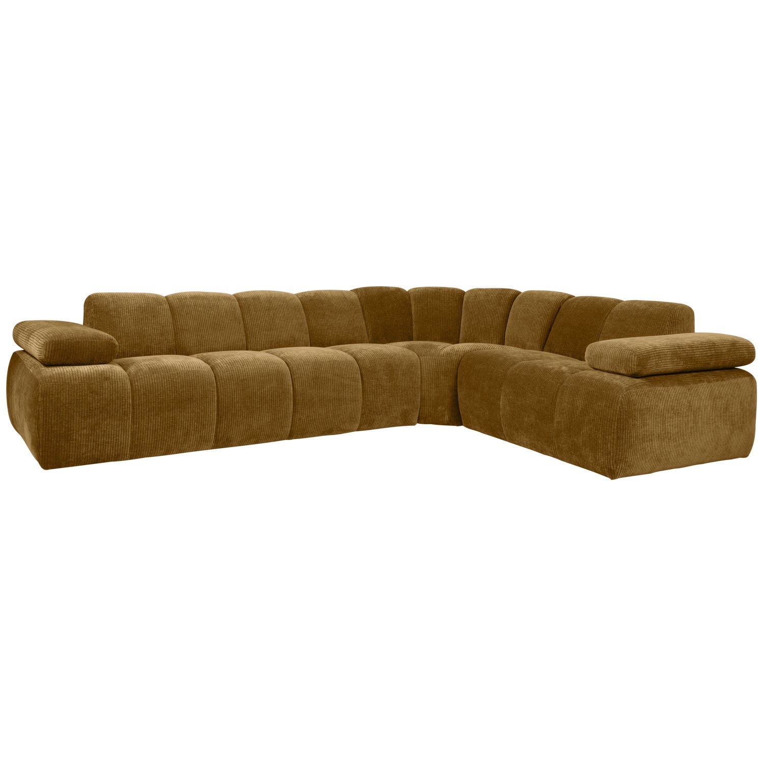 Right-facing modular corner sofa for 6 people MOJO in dark honey corduroy