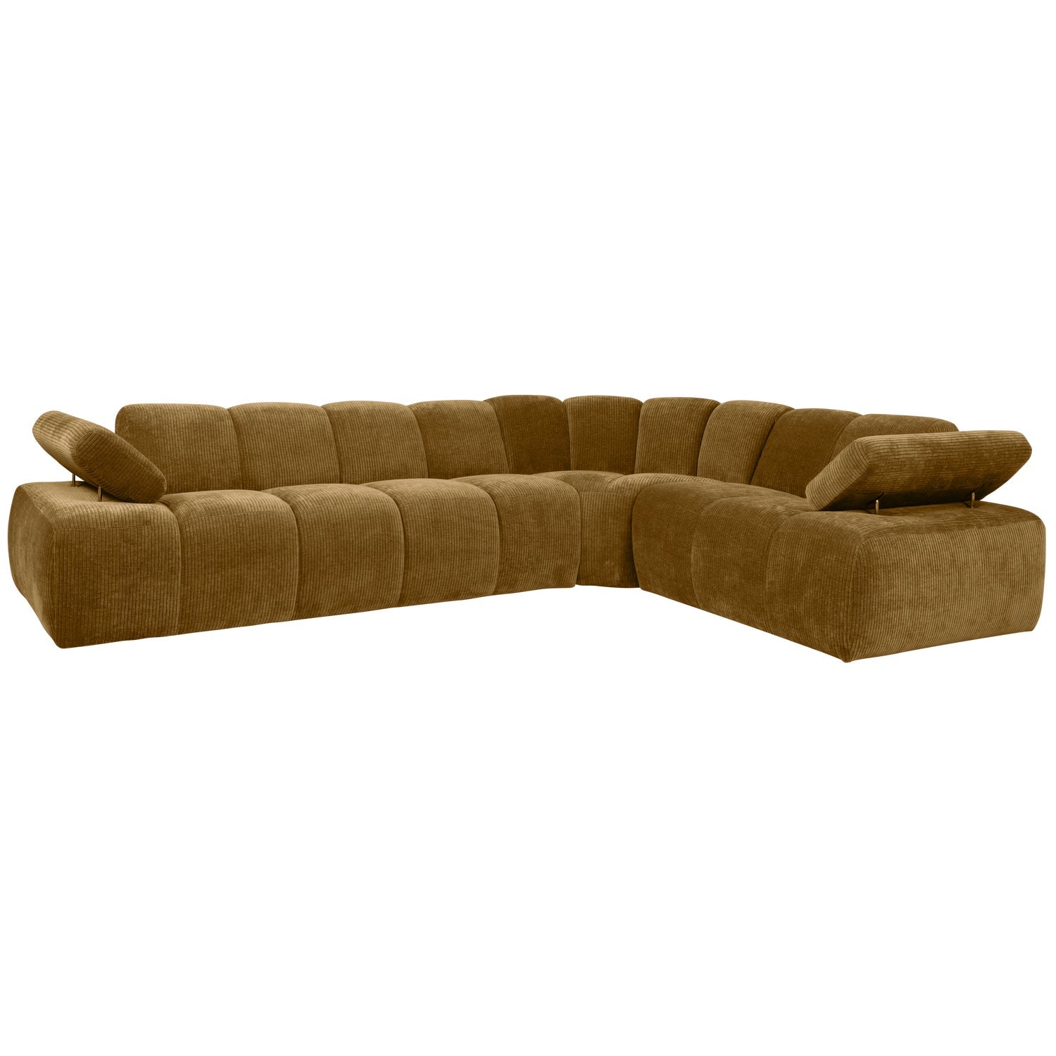 Right-facing modular corner sofa for 6 people MOJO in dark honey corduroy