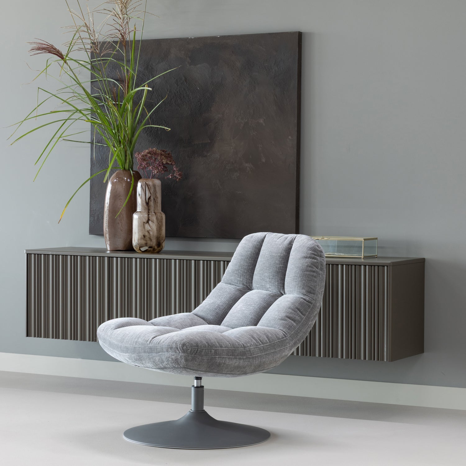 ELVI Light Gray Swivel Armchair